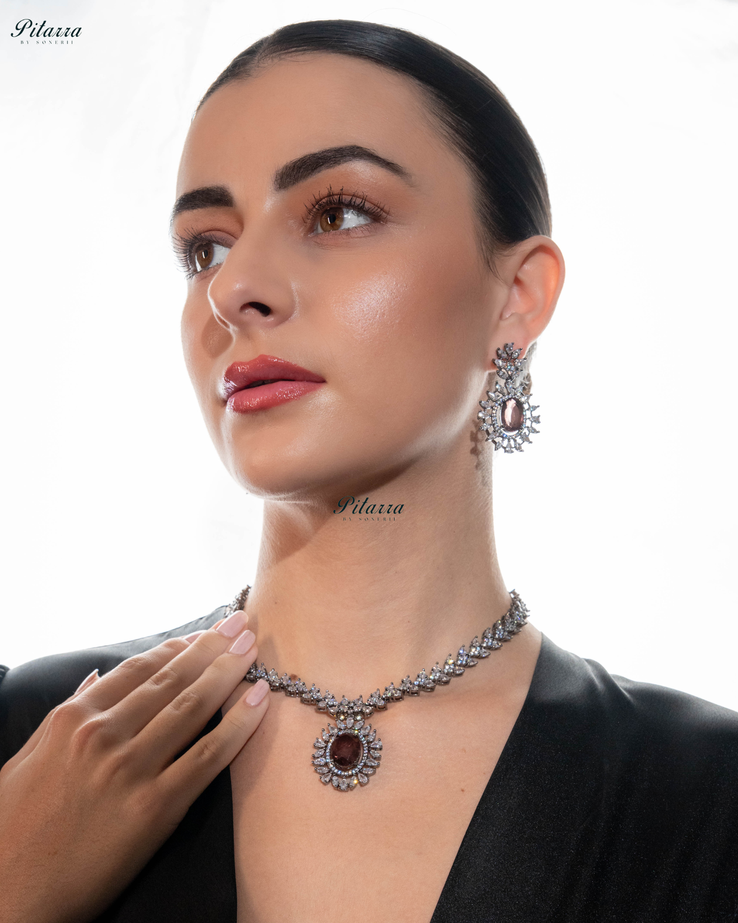 Brown Color Stones Dazzling Cubic Zirconia Necklace Set