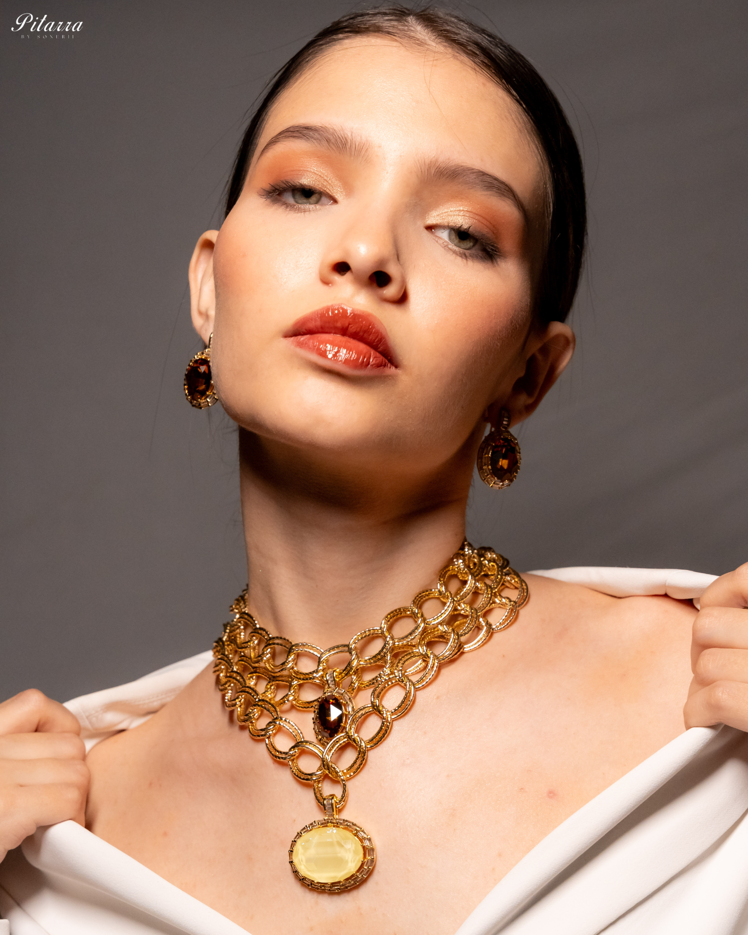 Yellow Statement Pendant Golden Chain Choker