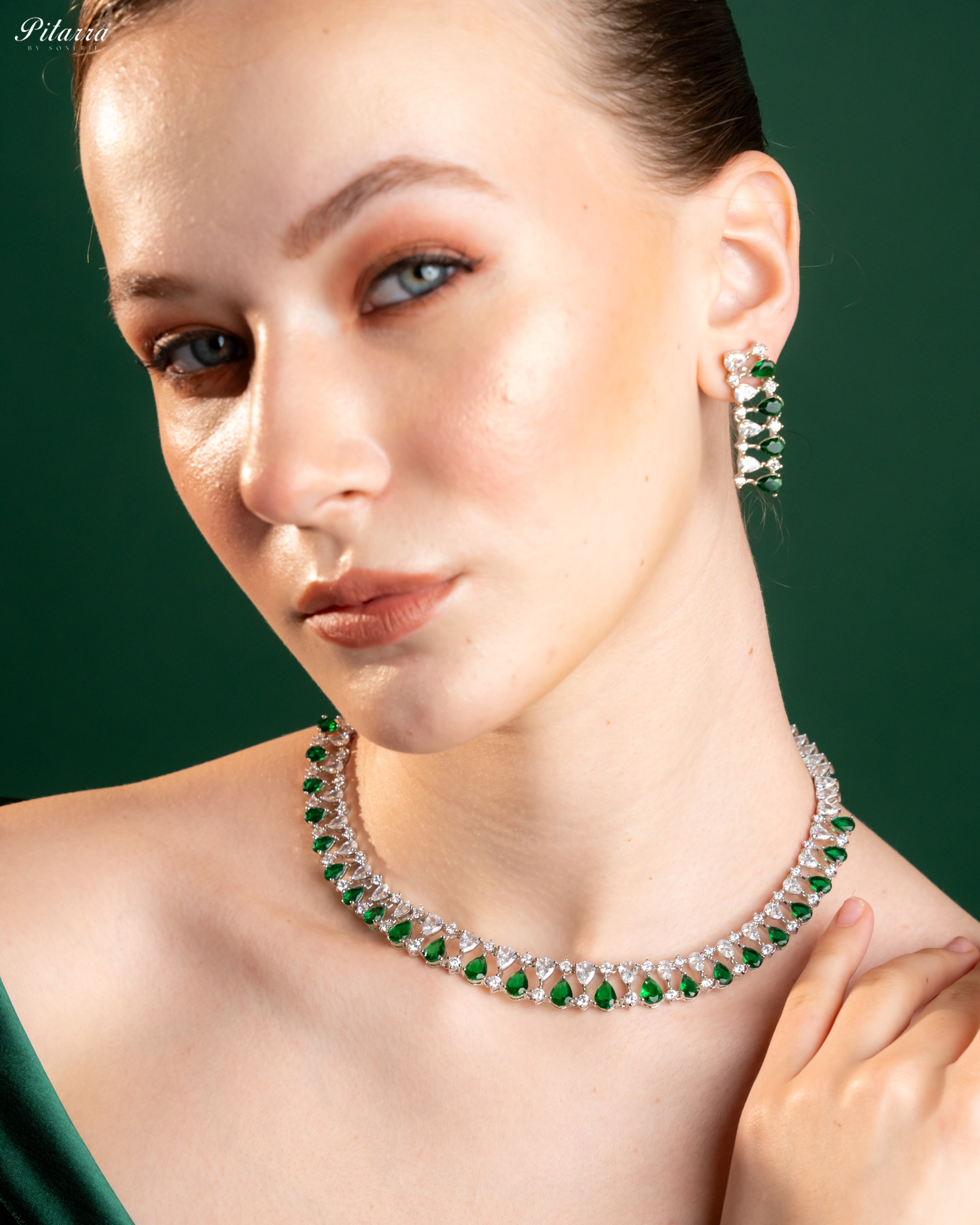 Green Drop CZ Necklace Set