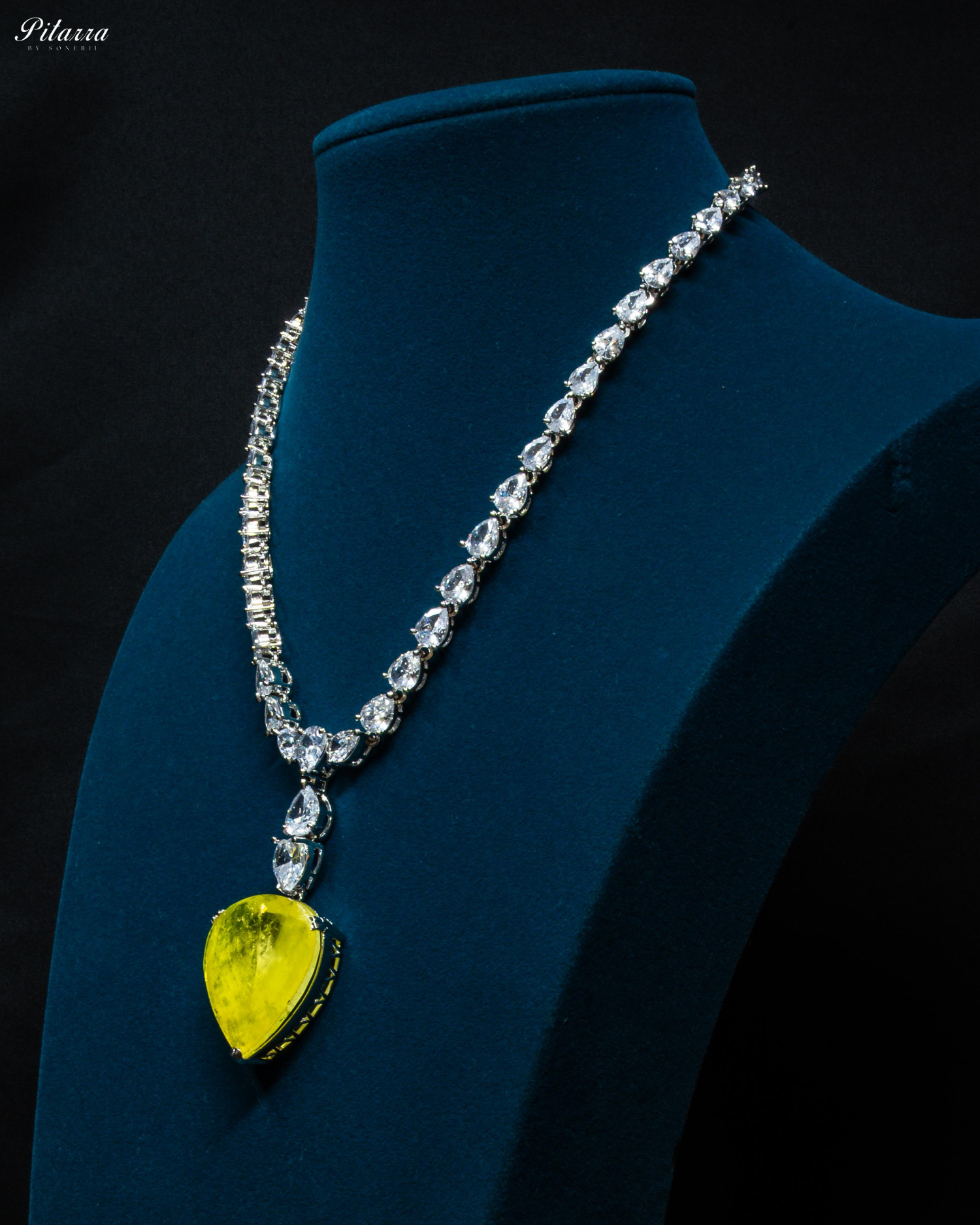 Yellow Drop Stone Centred CZ Necklace Set