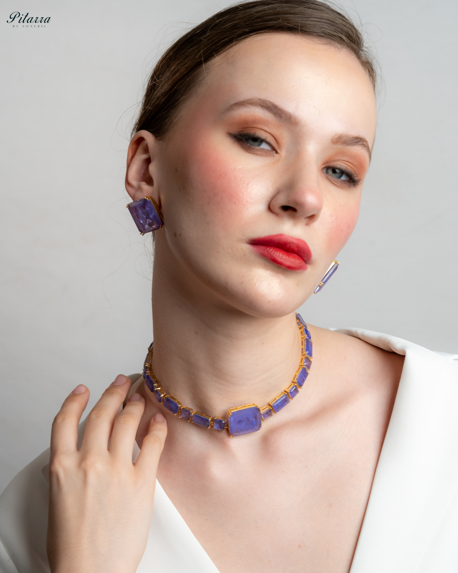 Blue Square Cubic Zirconia Necklace Set