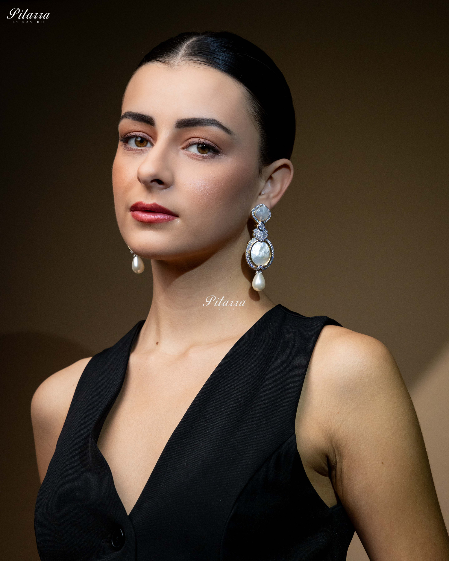 White Stone Pearl Silver CZ Dangler Earrings