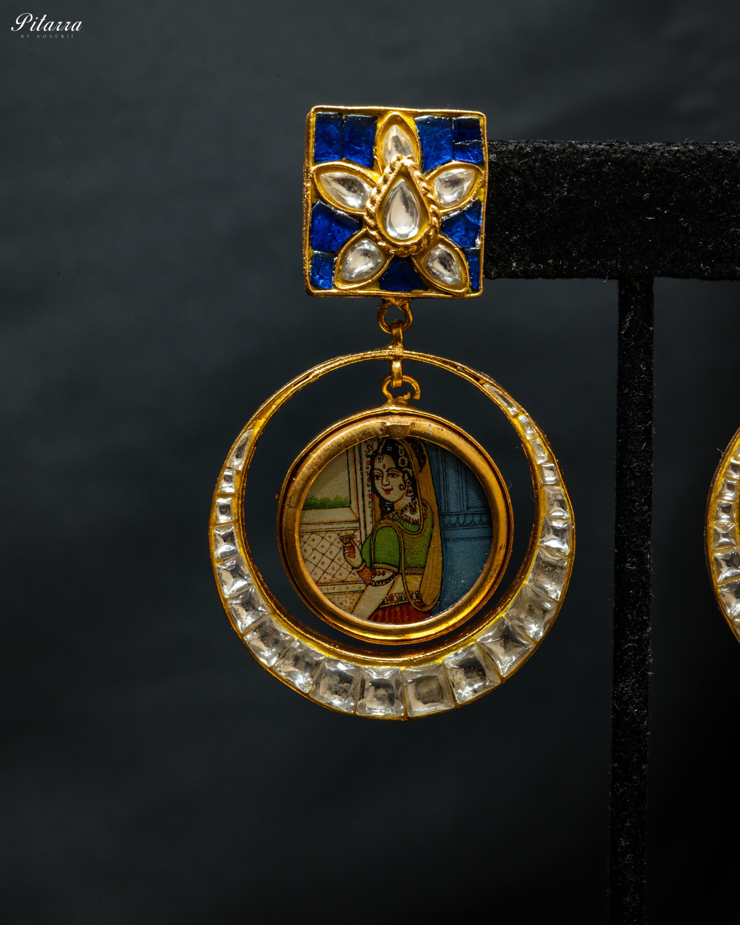 Blue Rani Bold Style Kundan Earrings