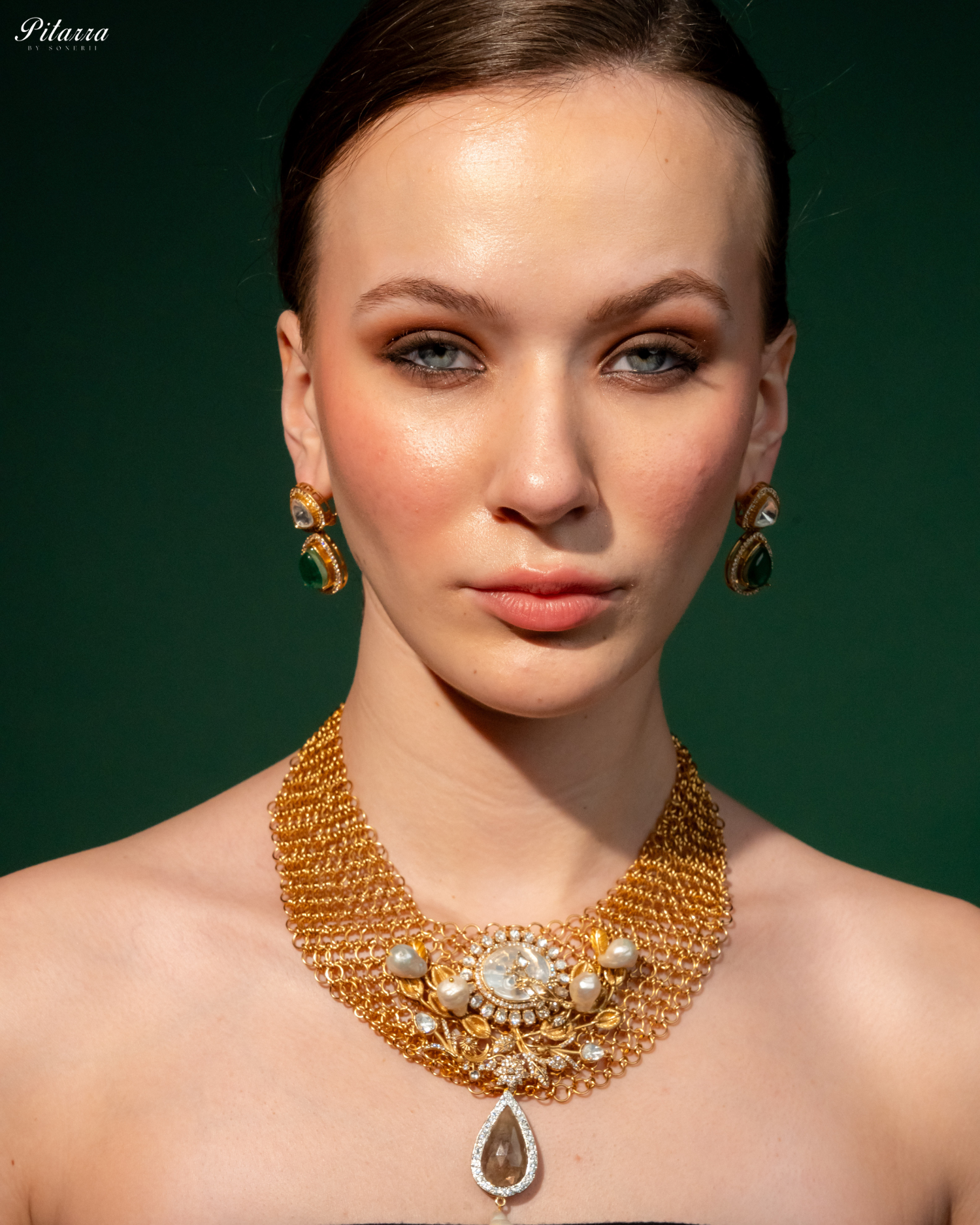 Antique Finish White Pearls Stone Kundan Set