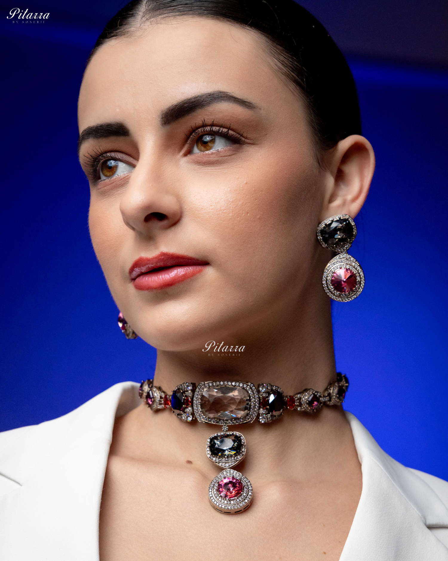 Multicolor Three Stone Crystal Choker Set