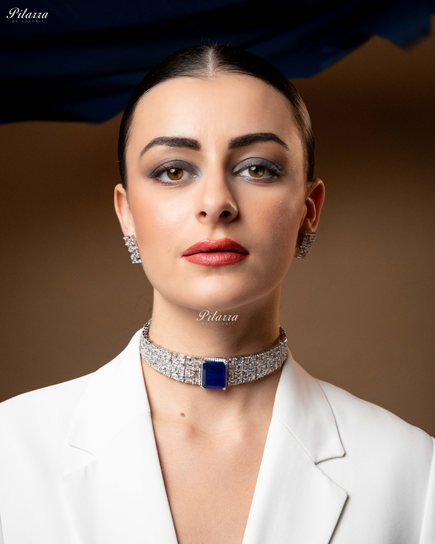 Royal Blue Sapphire Stones Crystal Choker Set