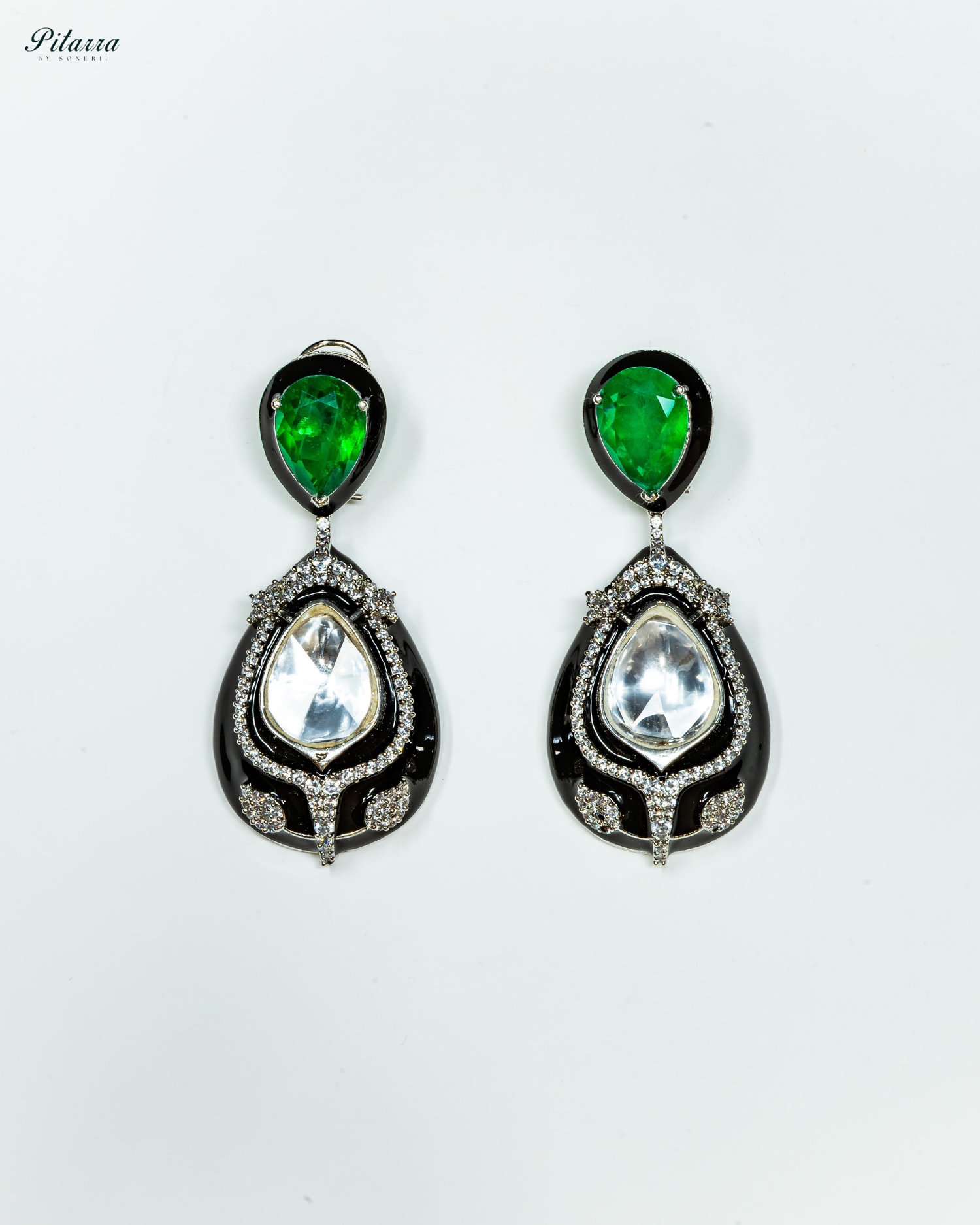 Green Stone Crystal Drop Dangler Earrings