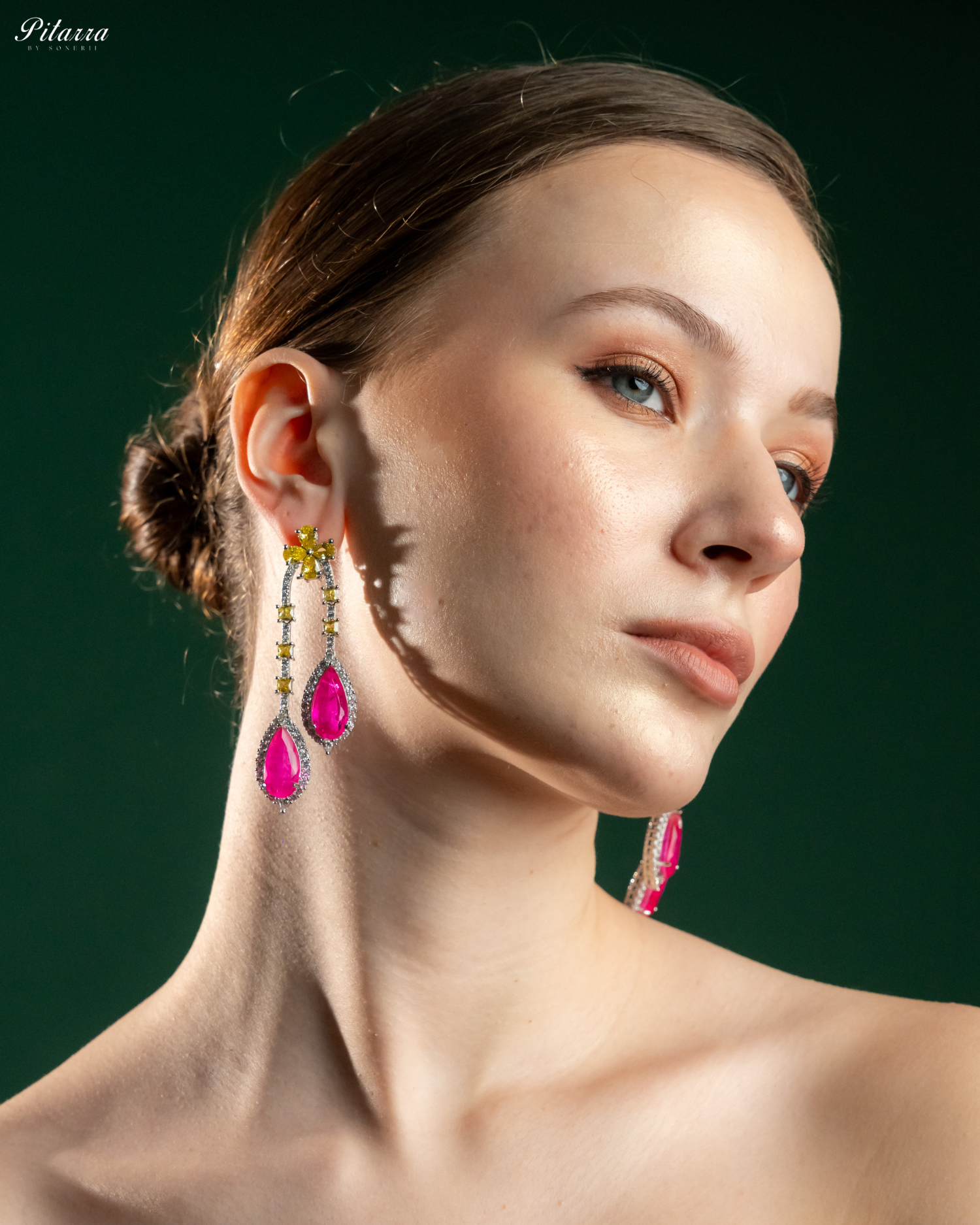 Pitarra Pink and Yellow Dangler Earring