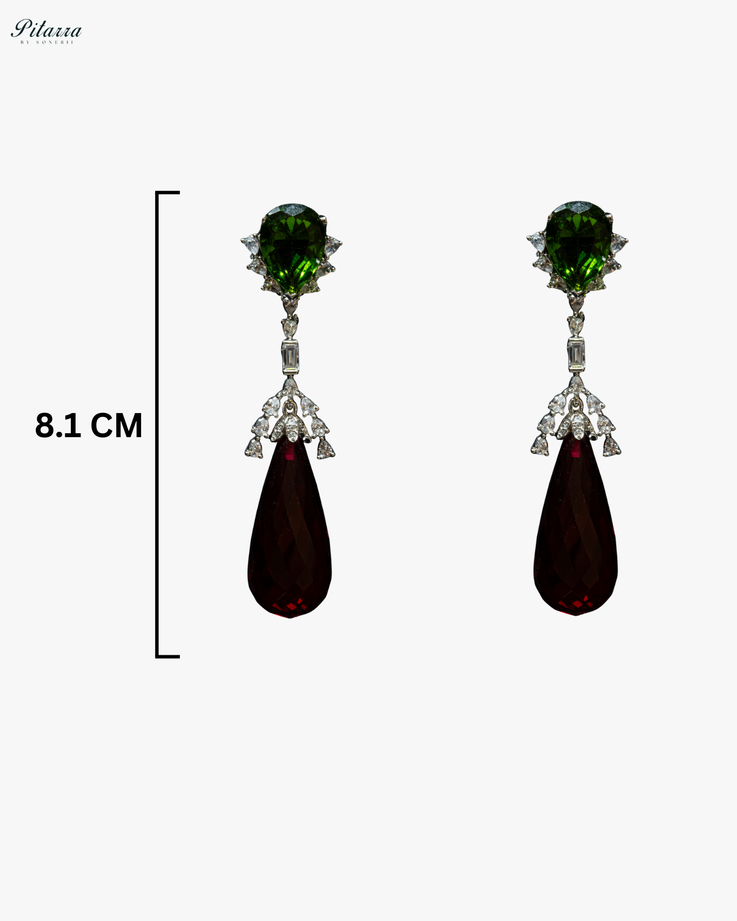 Silver Finish Ruby Red Dangler Earrings