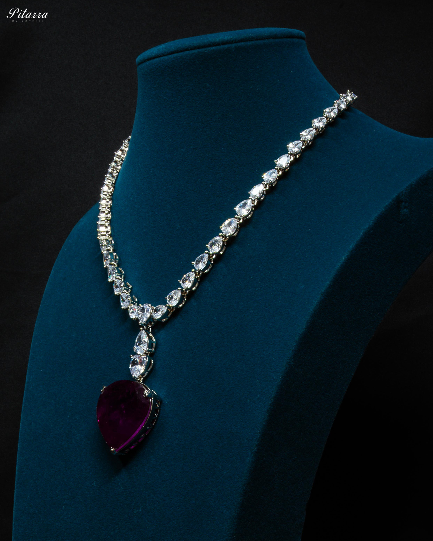 Purple Drop Stone Centred CZ Necklace Set