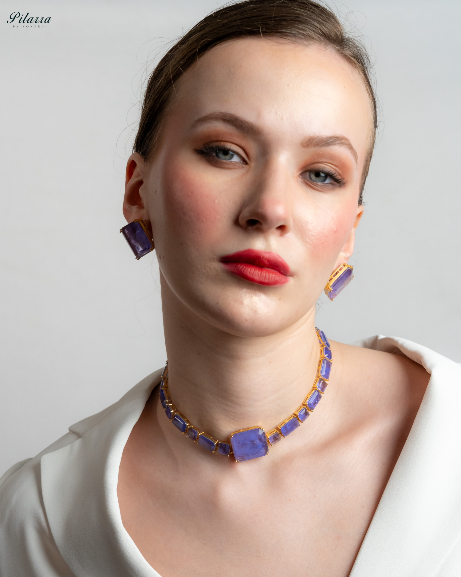 Blue Square Cubic Zirconia Necklace Set