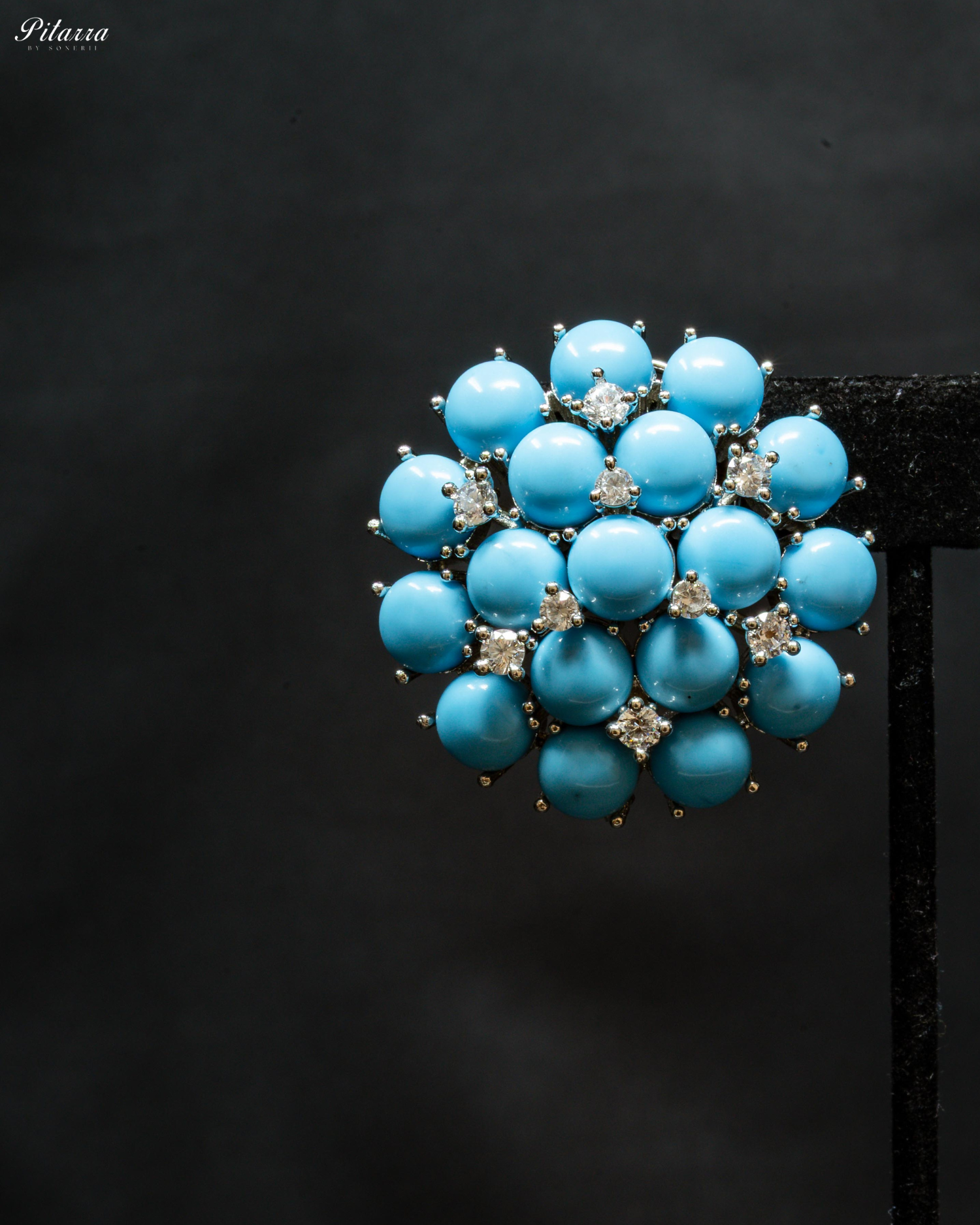 Turquoise Blue Stone Silver Crystal Stud Earrings