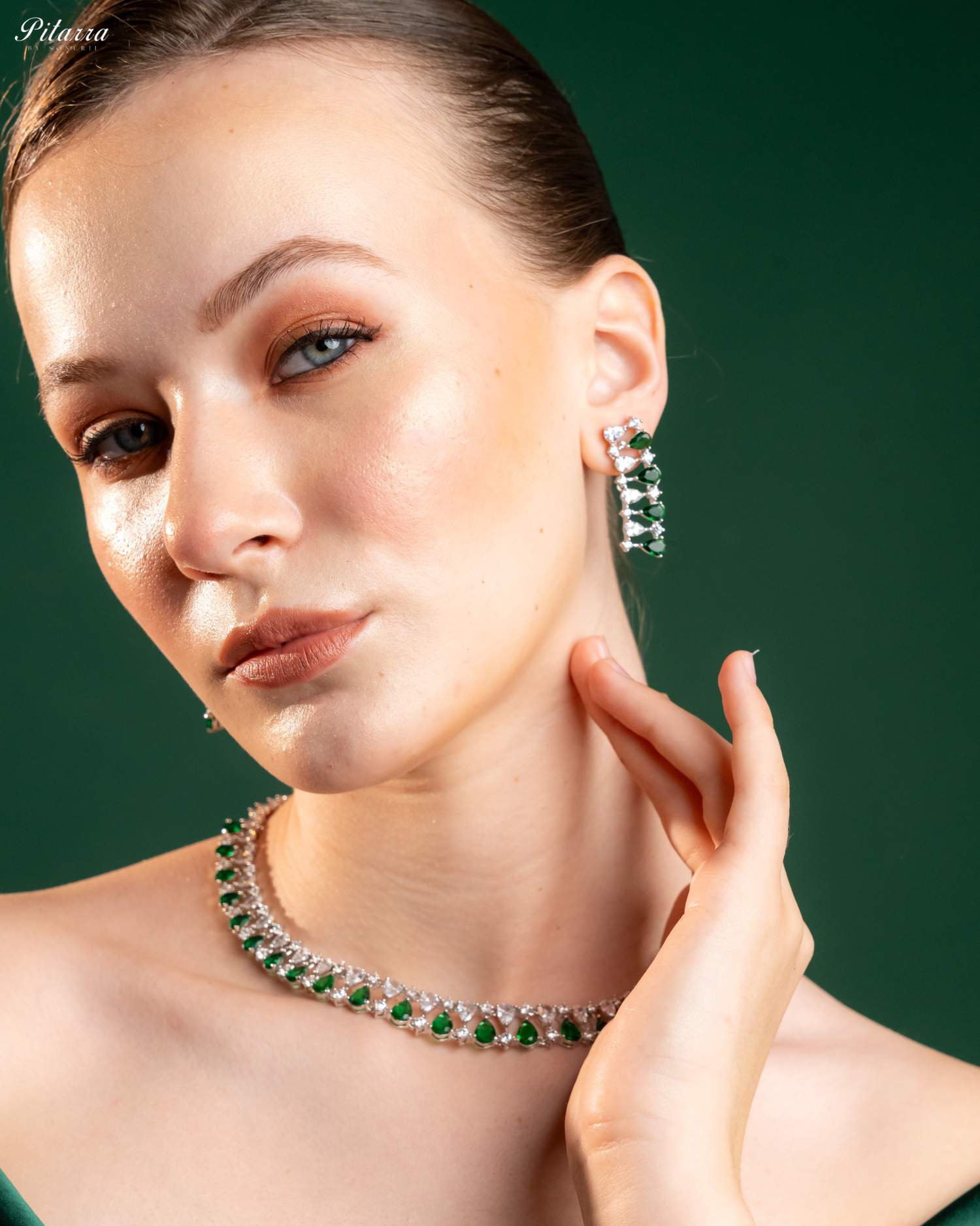 Green Drop CZ Necklace Set