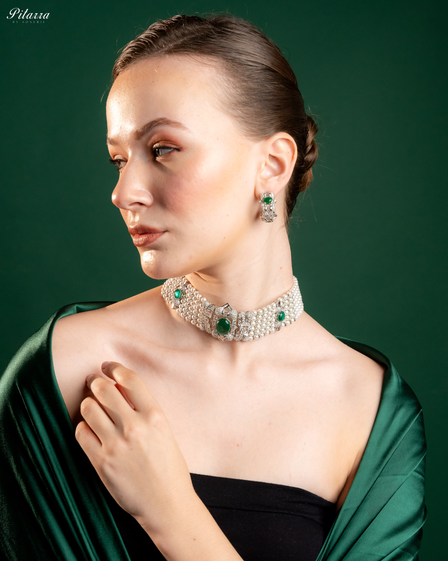 Green Carved Doublet and Pearl Choker