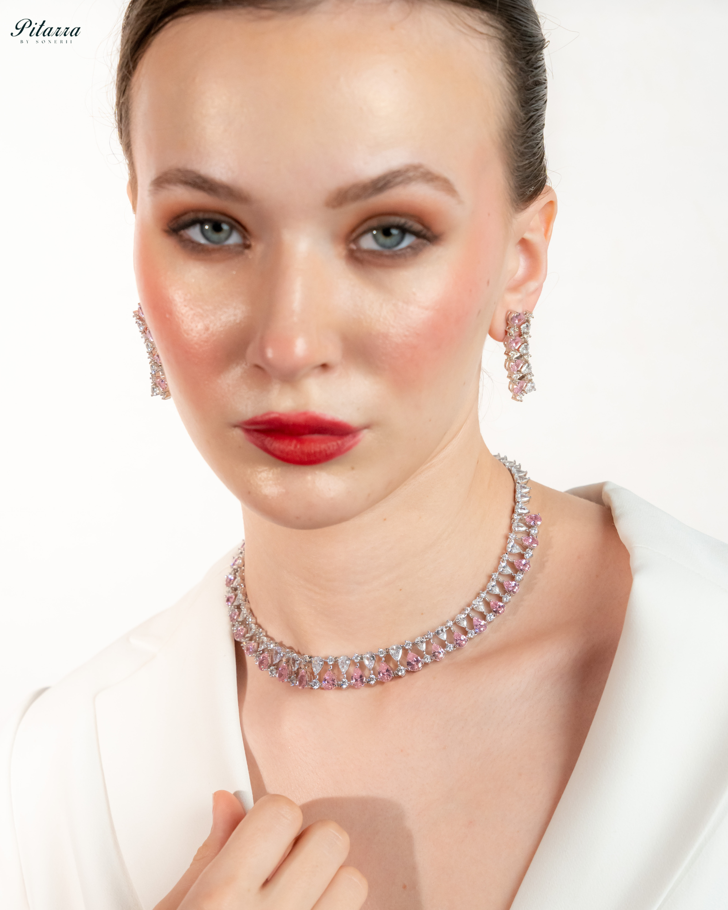 Pink Drop CZ Necklace Set