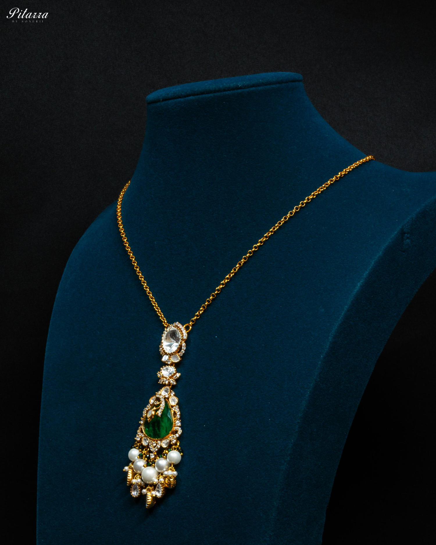 Emerald Stone Gold Plated Beaded Traditional Necklace Set
