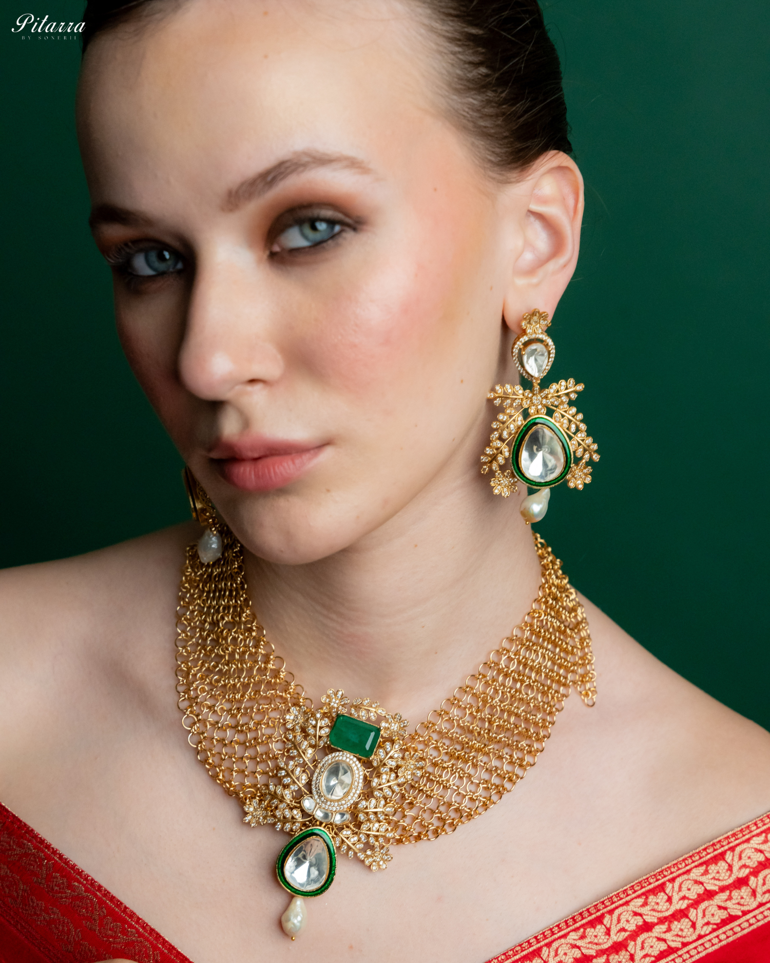 White Crystal Studed Kundan Necklace Set