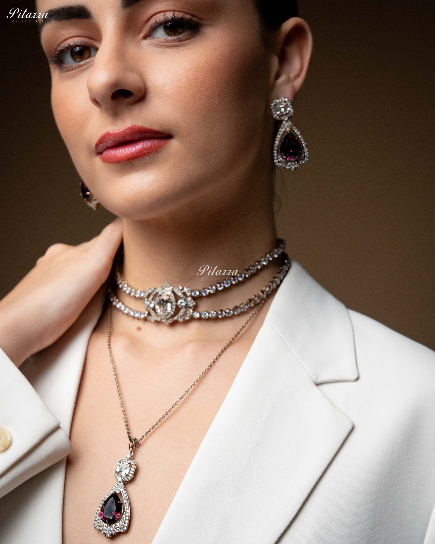 Amethyst Stone Layered Zircon Necklace Set