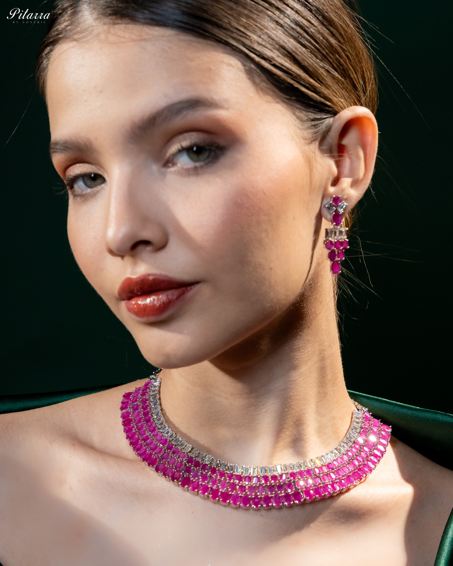 Pink Layer Silver CZ Necklace Set