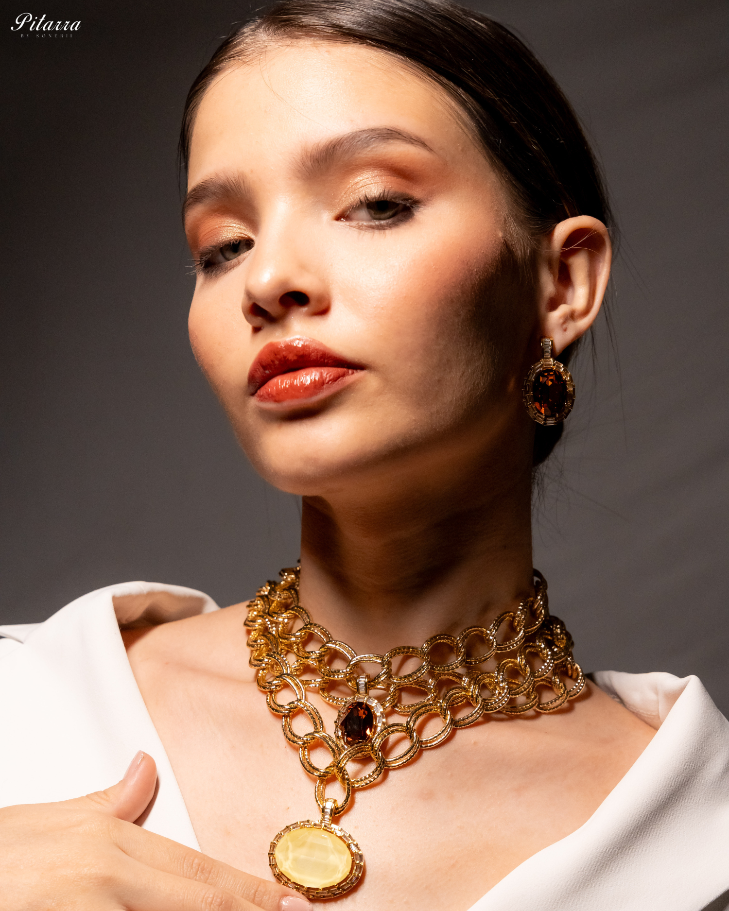 Yellow Statement Pendant Golden Chain Choker