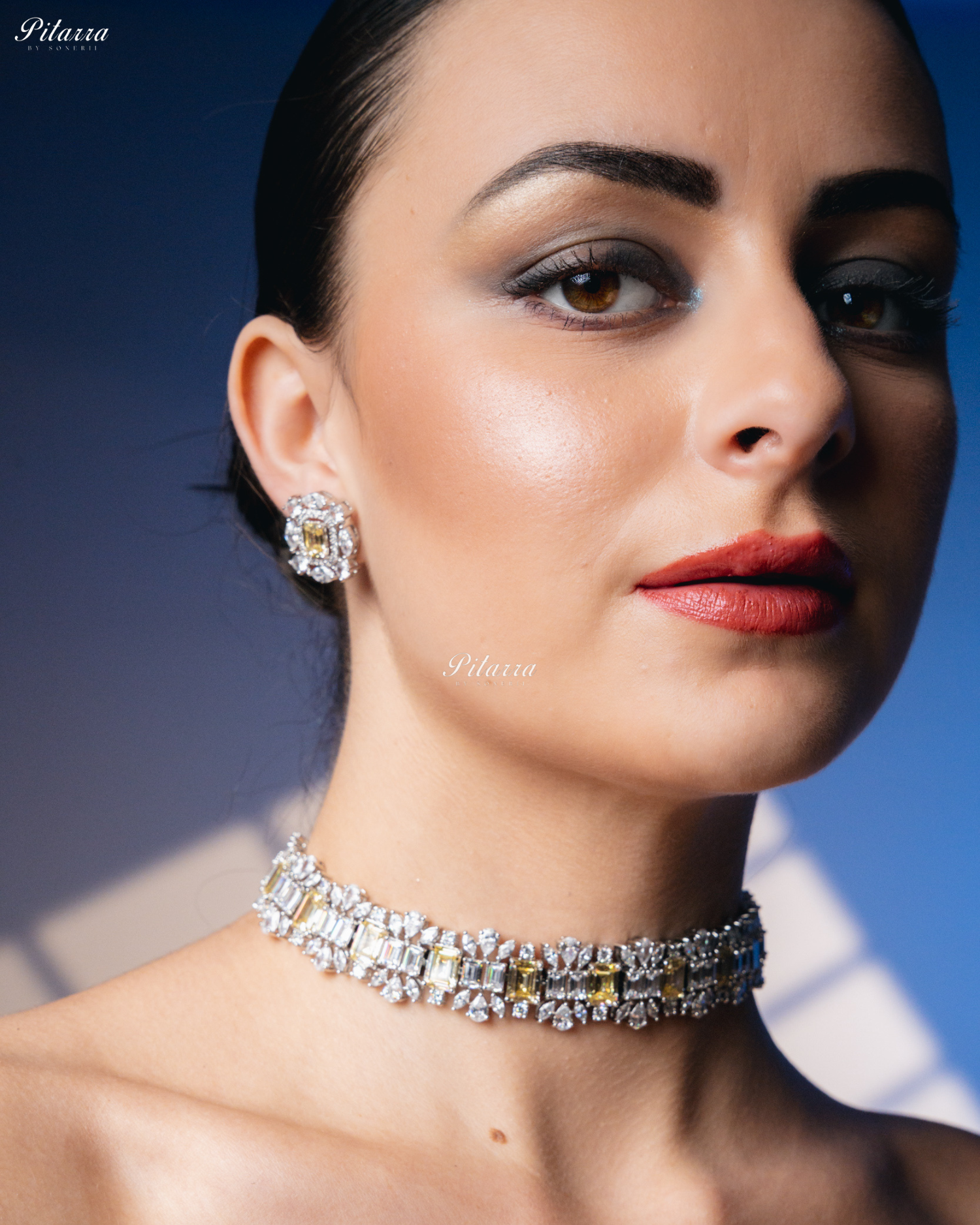 Yellow Stone Silver Plated CZ Necklace Set