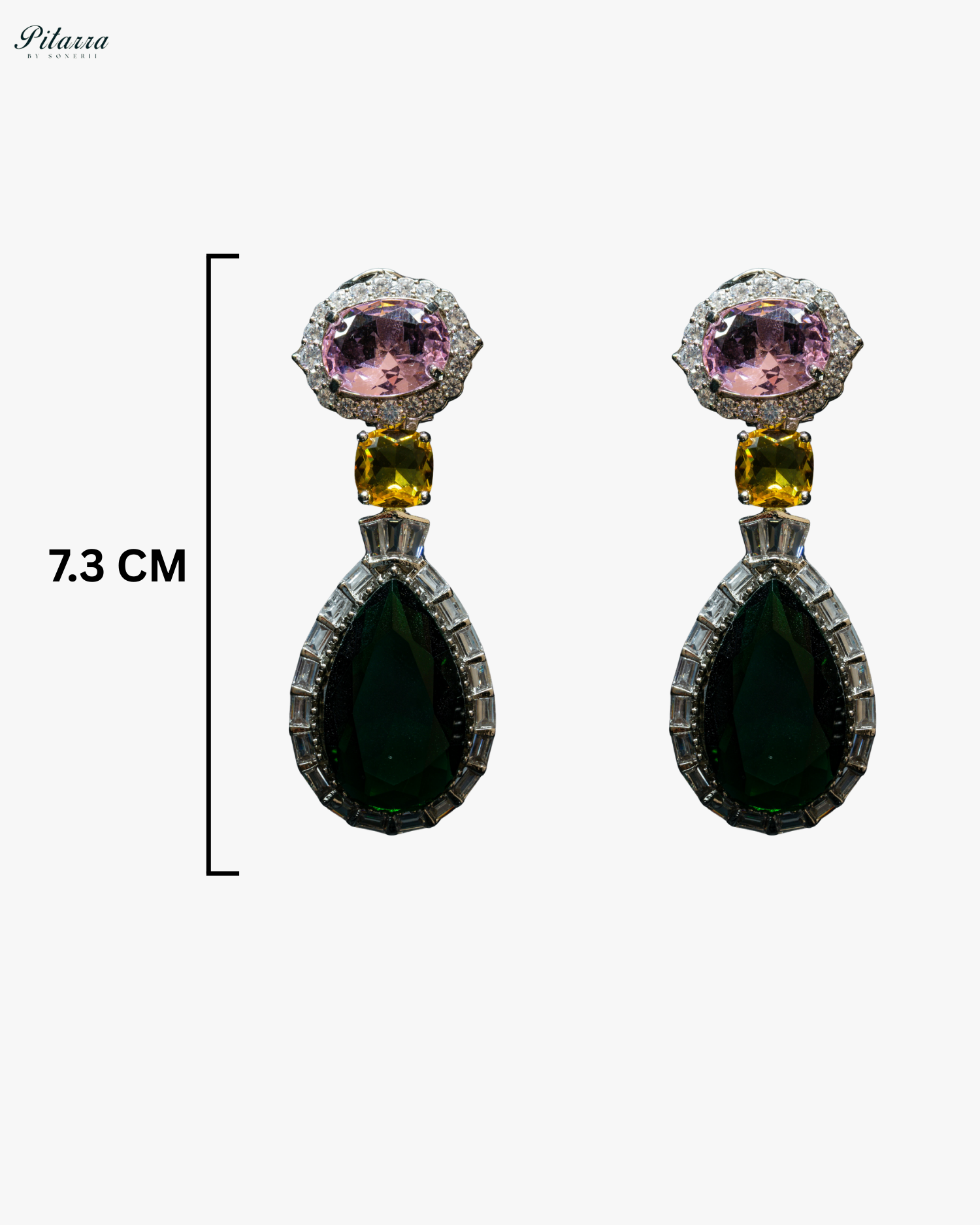 Silver Finish Green Drop Zircon Earrings