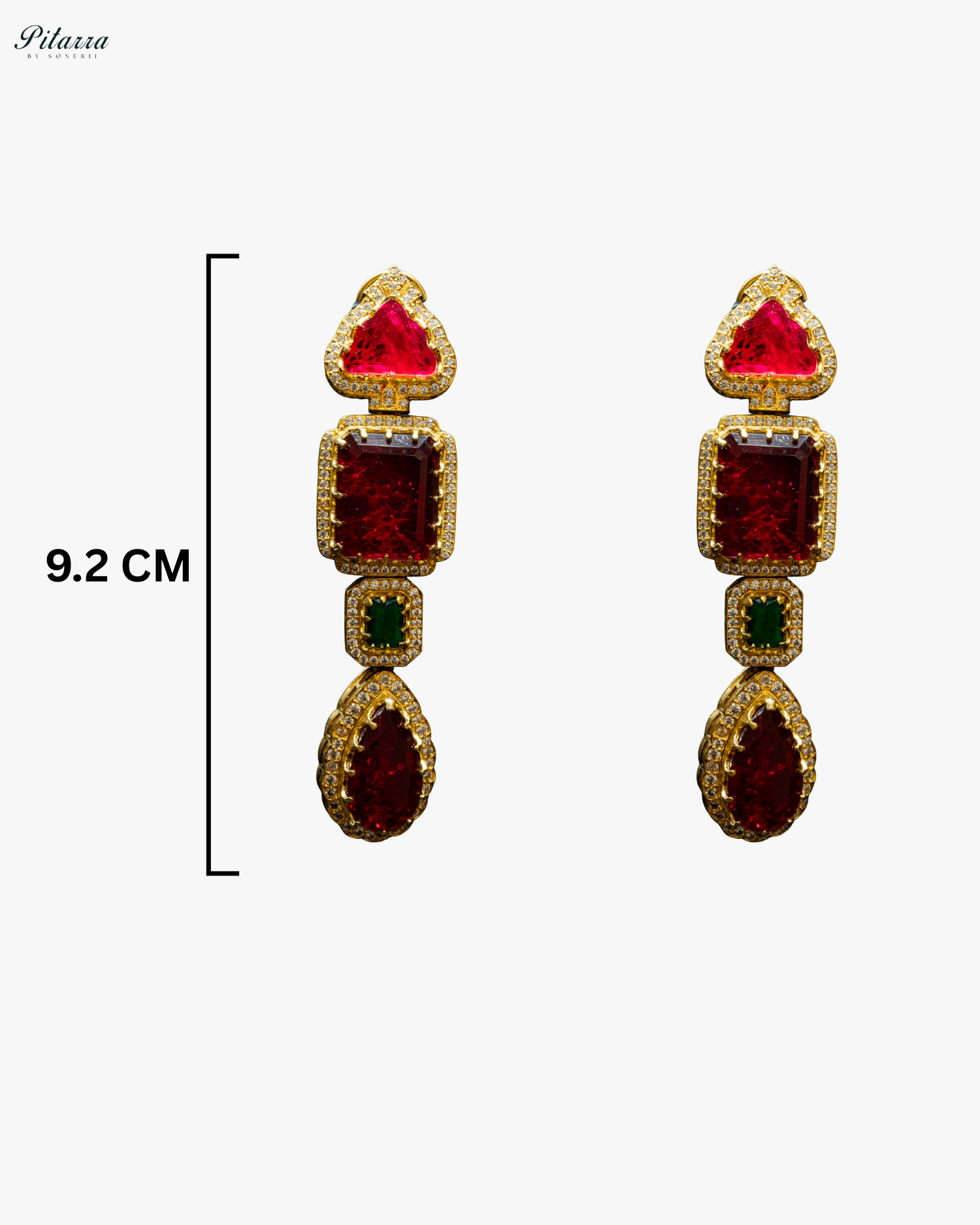 Red Stone Long Doublet Earrings