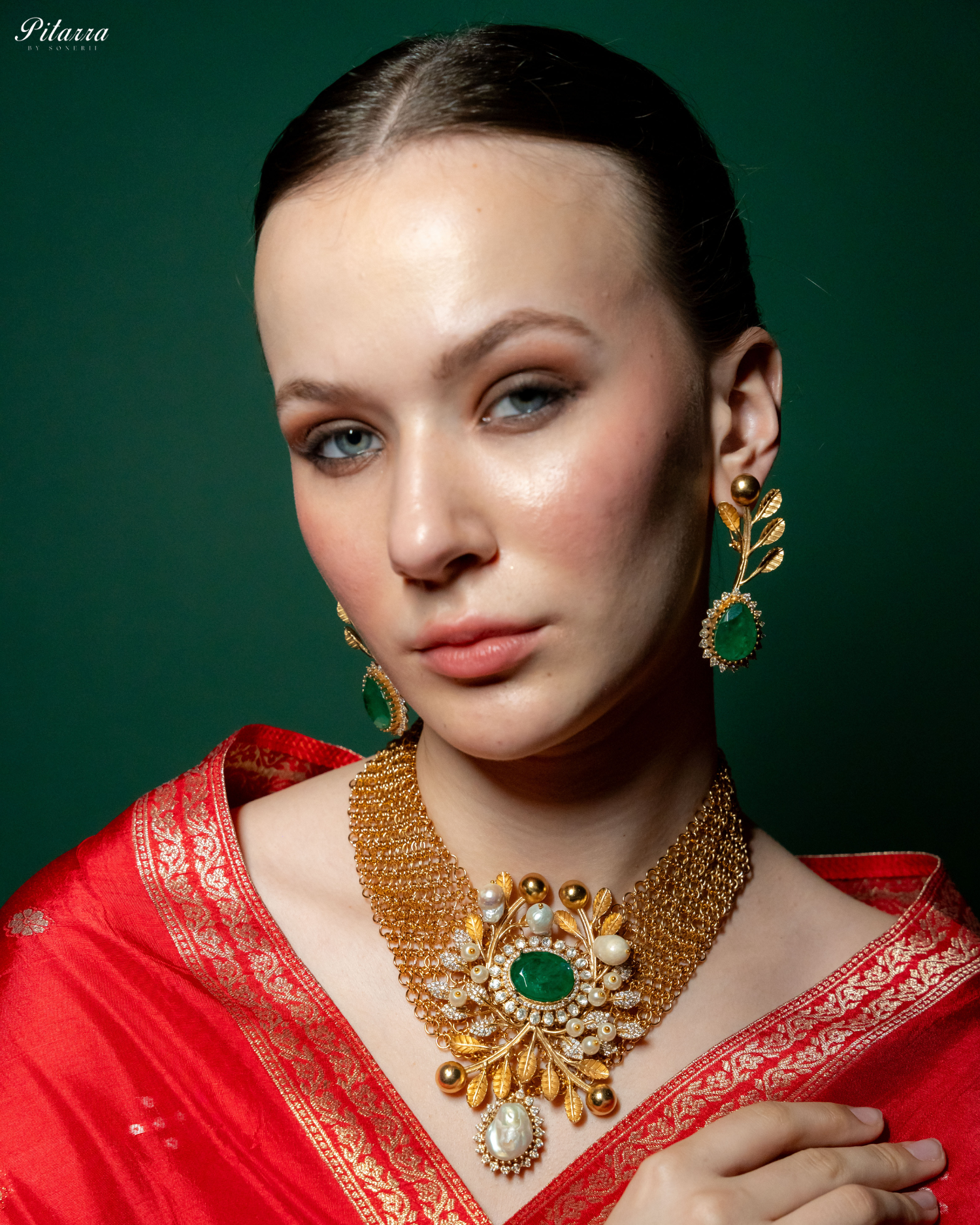 Green Crystal Indo Western Necklace Set