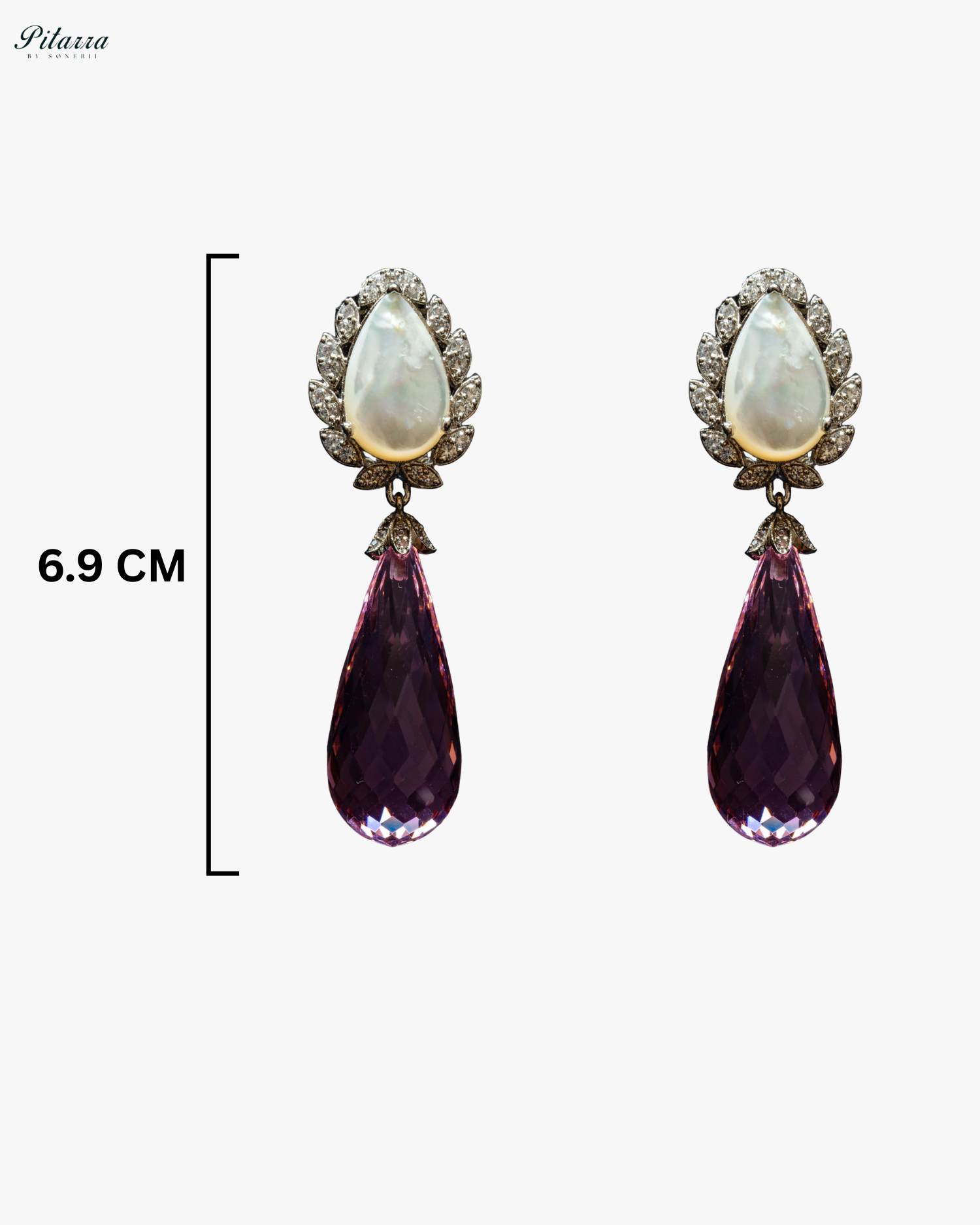 Silver Finish White and Pink CZ Drop Earrings