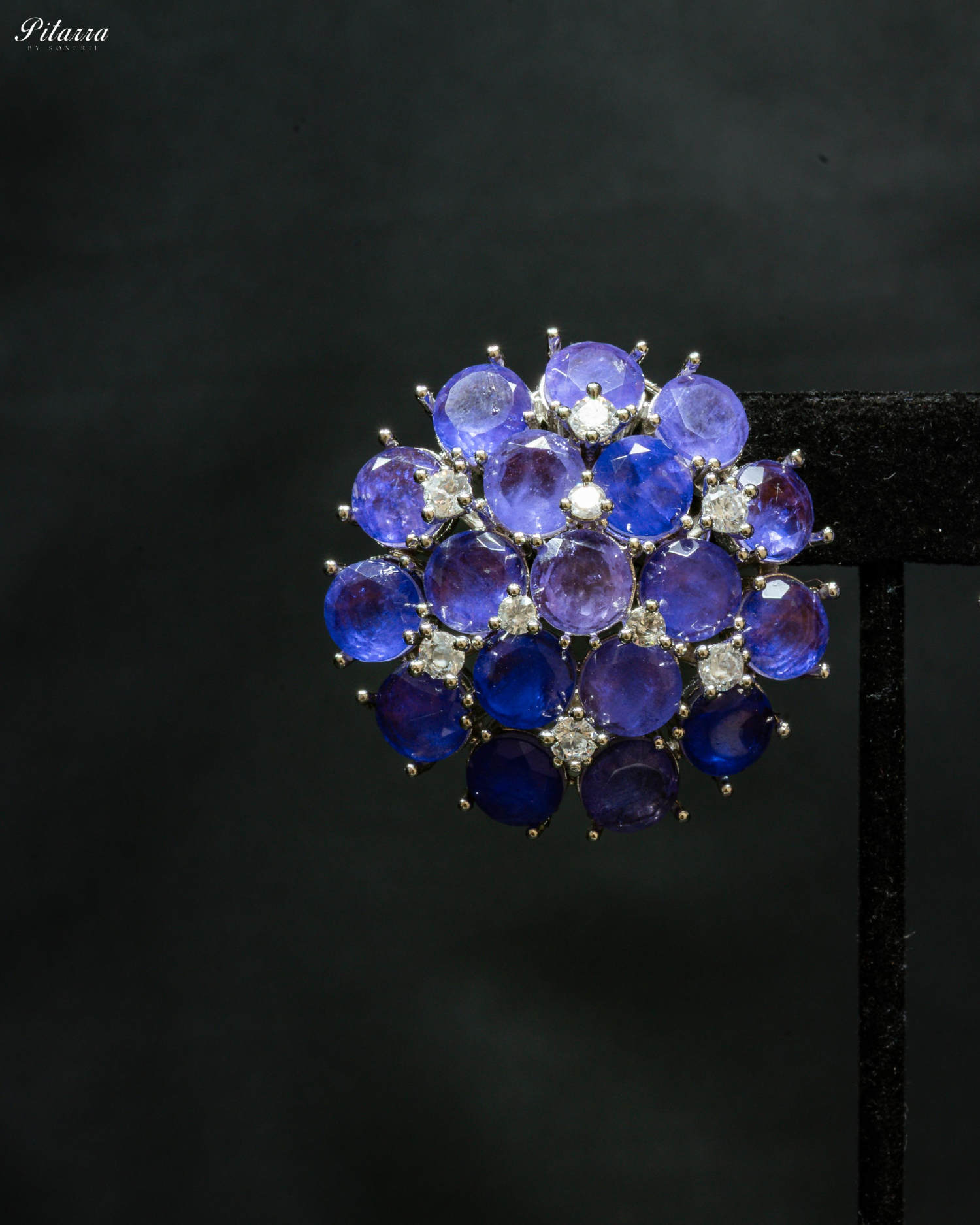 Blue Stone Silver Crystal Stud Earrings