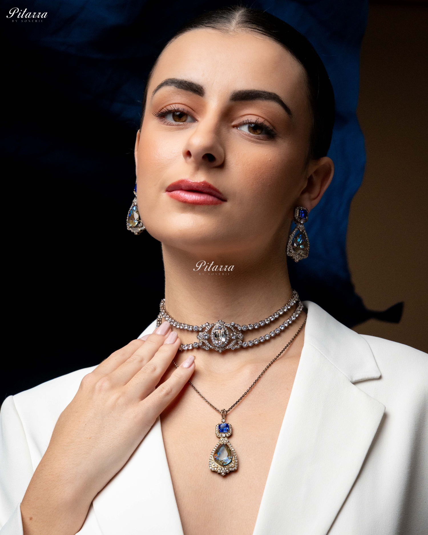 Blue Stone Layered Zircon Necklace Set