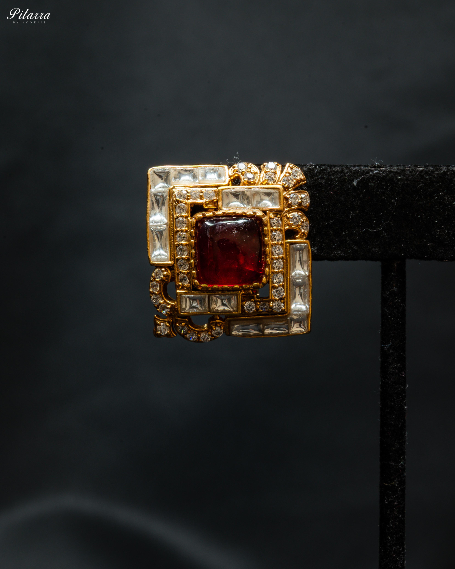 Ruby Red Stone Design Kundan Stud Earrings