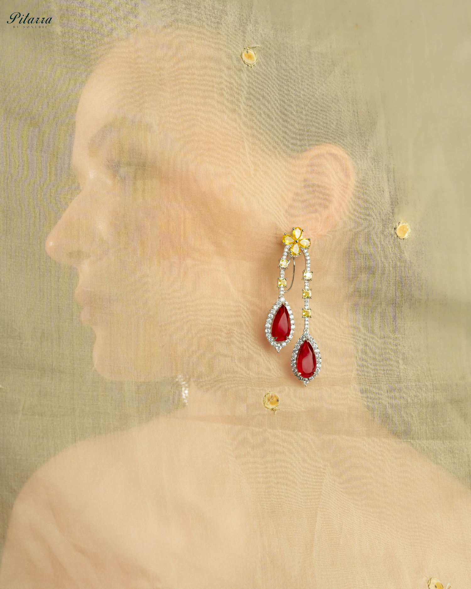 Pitarra Red and Yellow Dangler Earring