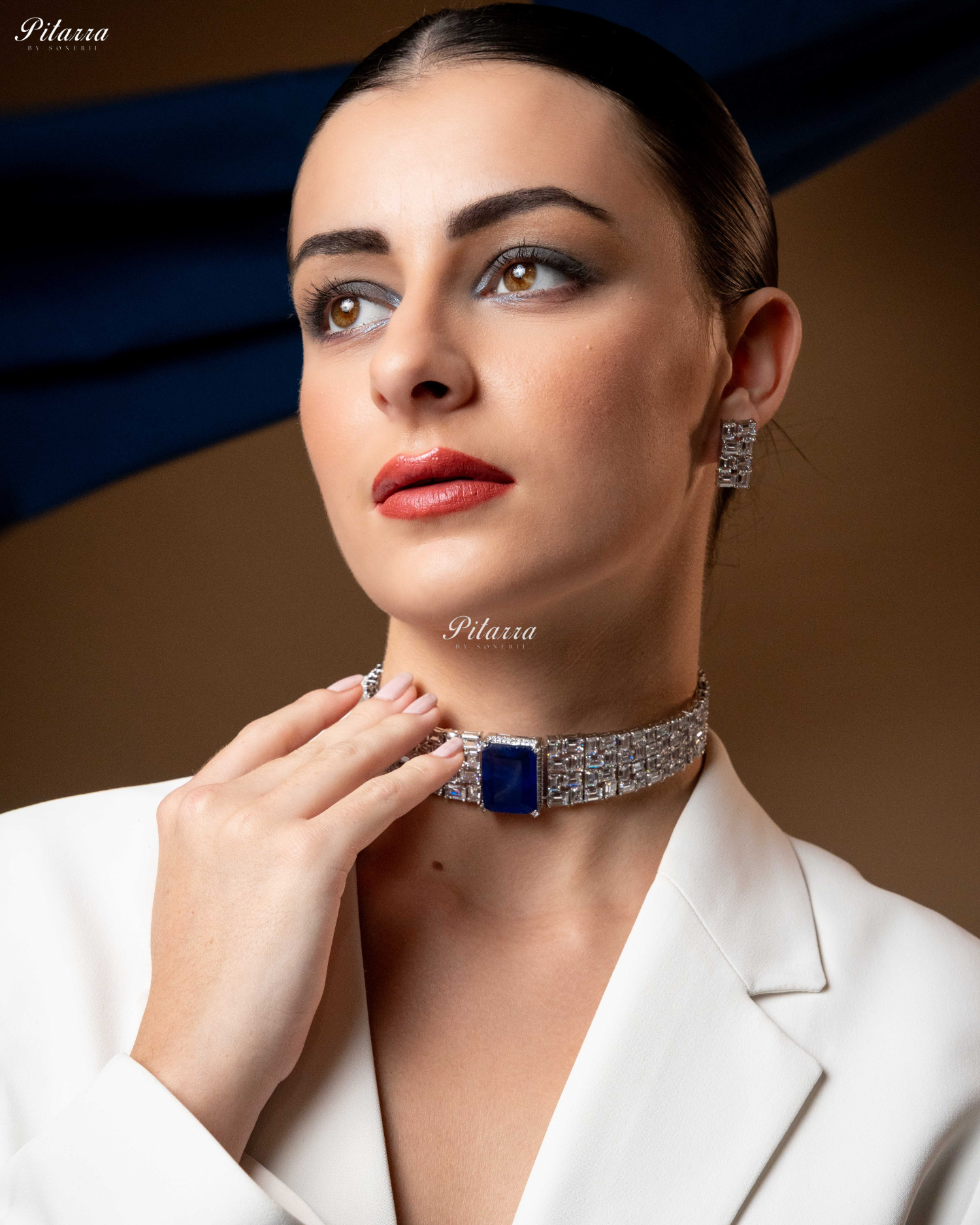 Royal Blue Sapphire Stones Crystal Choker Set
