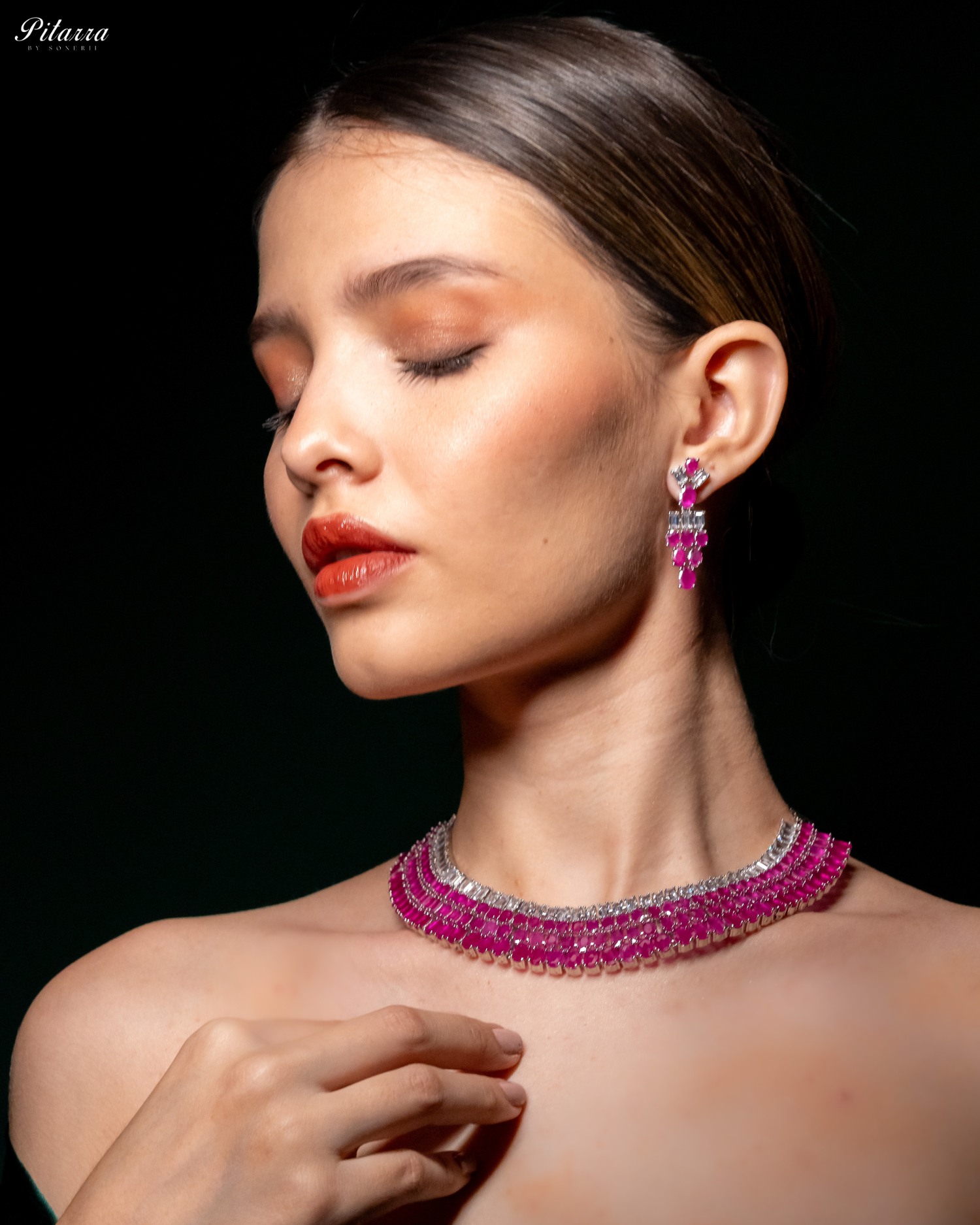 Pink Layer Silver CZ Necklace Set