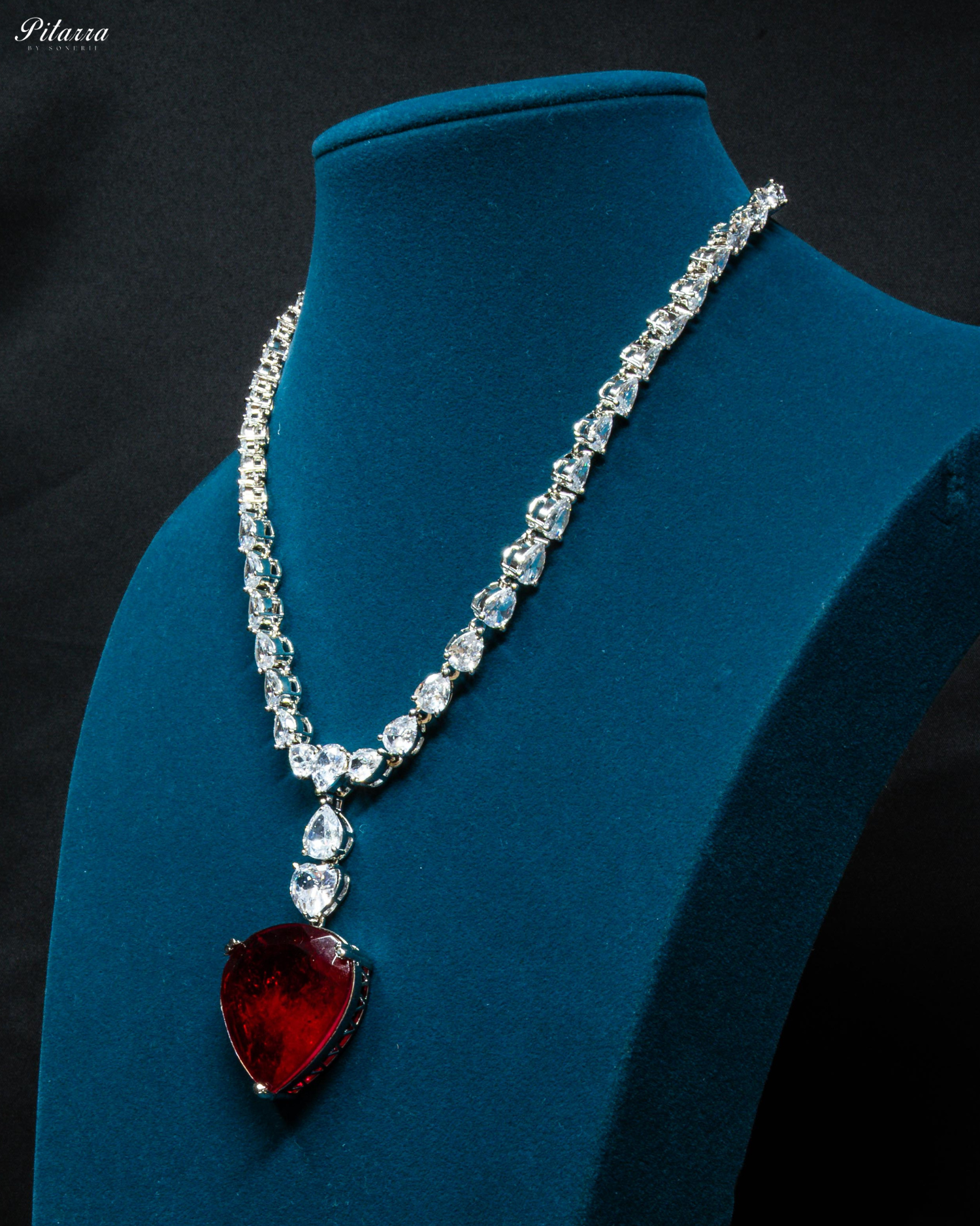 Red Drop Stone Centred CZ Necklace Set