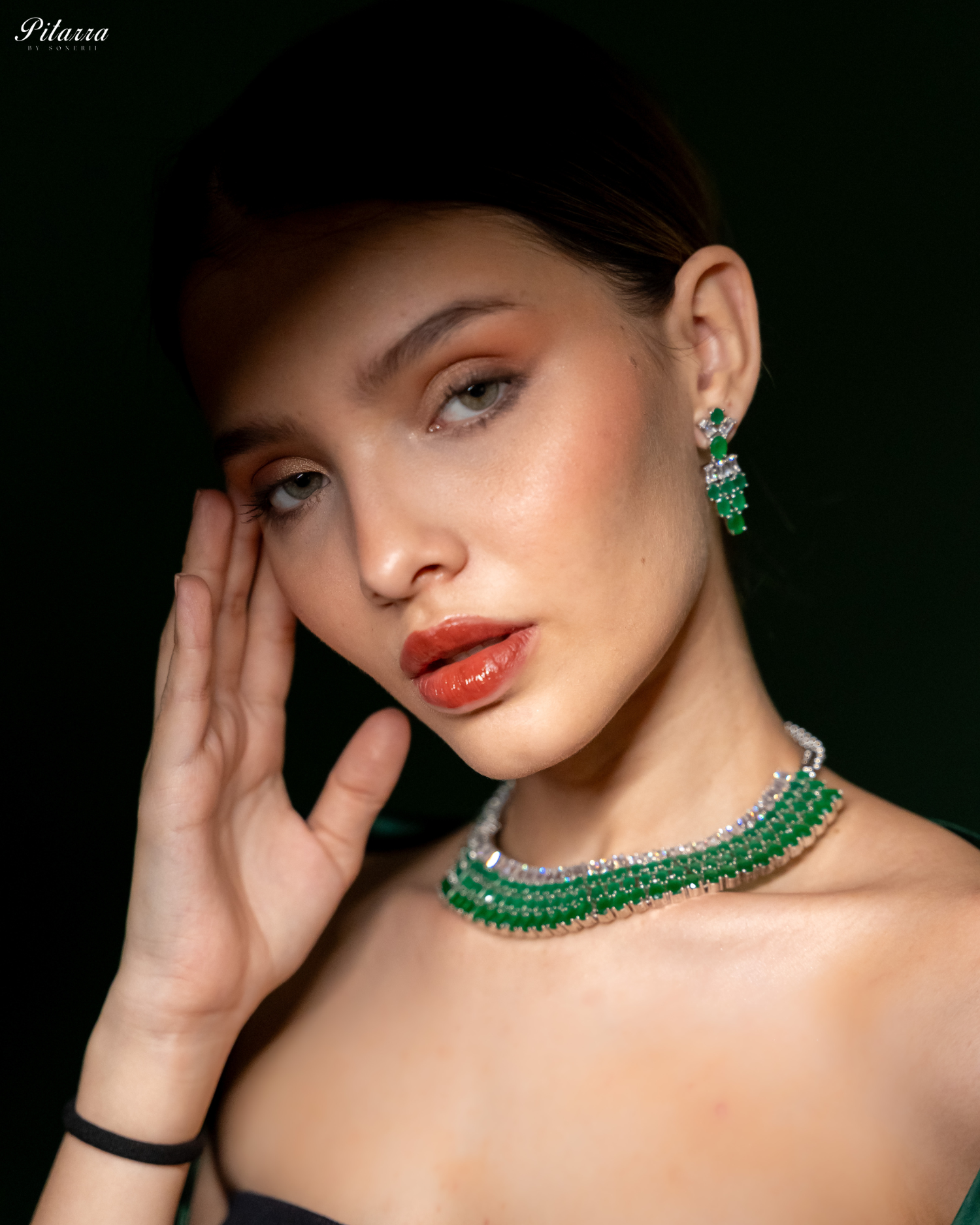 Emerald Green Silver CZ Necklace Set