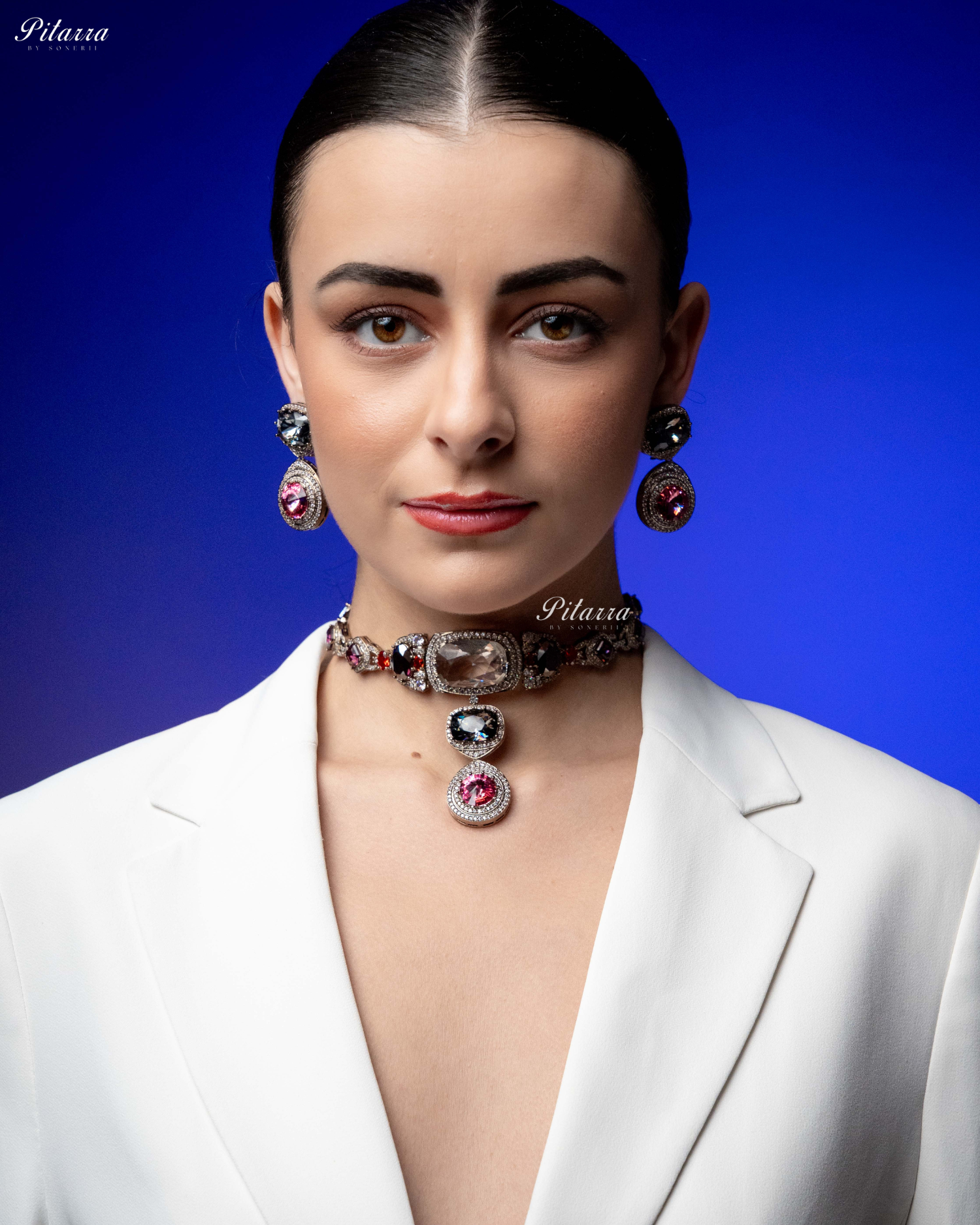 Multicolor Three Stone Crystal Choker Set