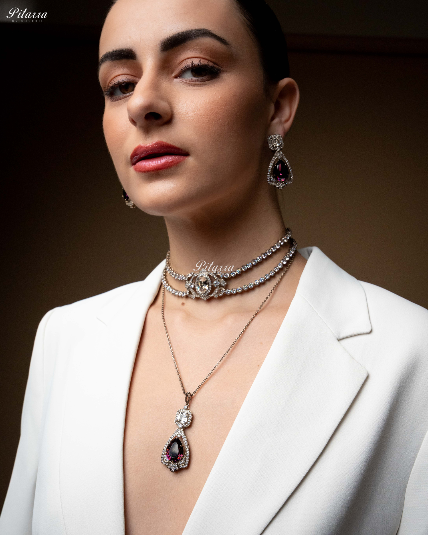 Amethyst Stone Layered Zircon Necklace Set