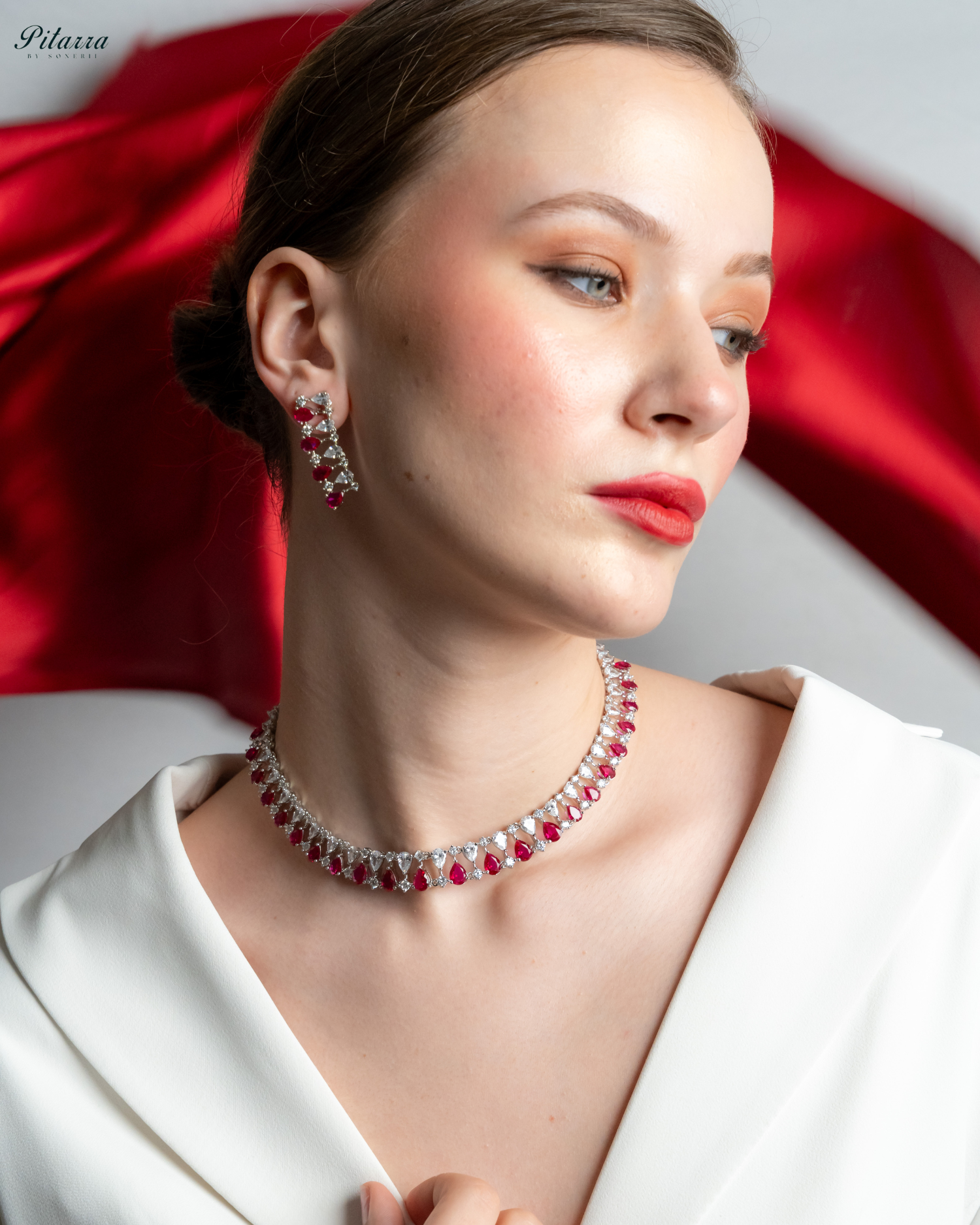 Red Drop CZ Necklace Set