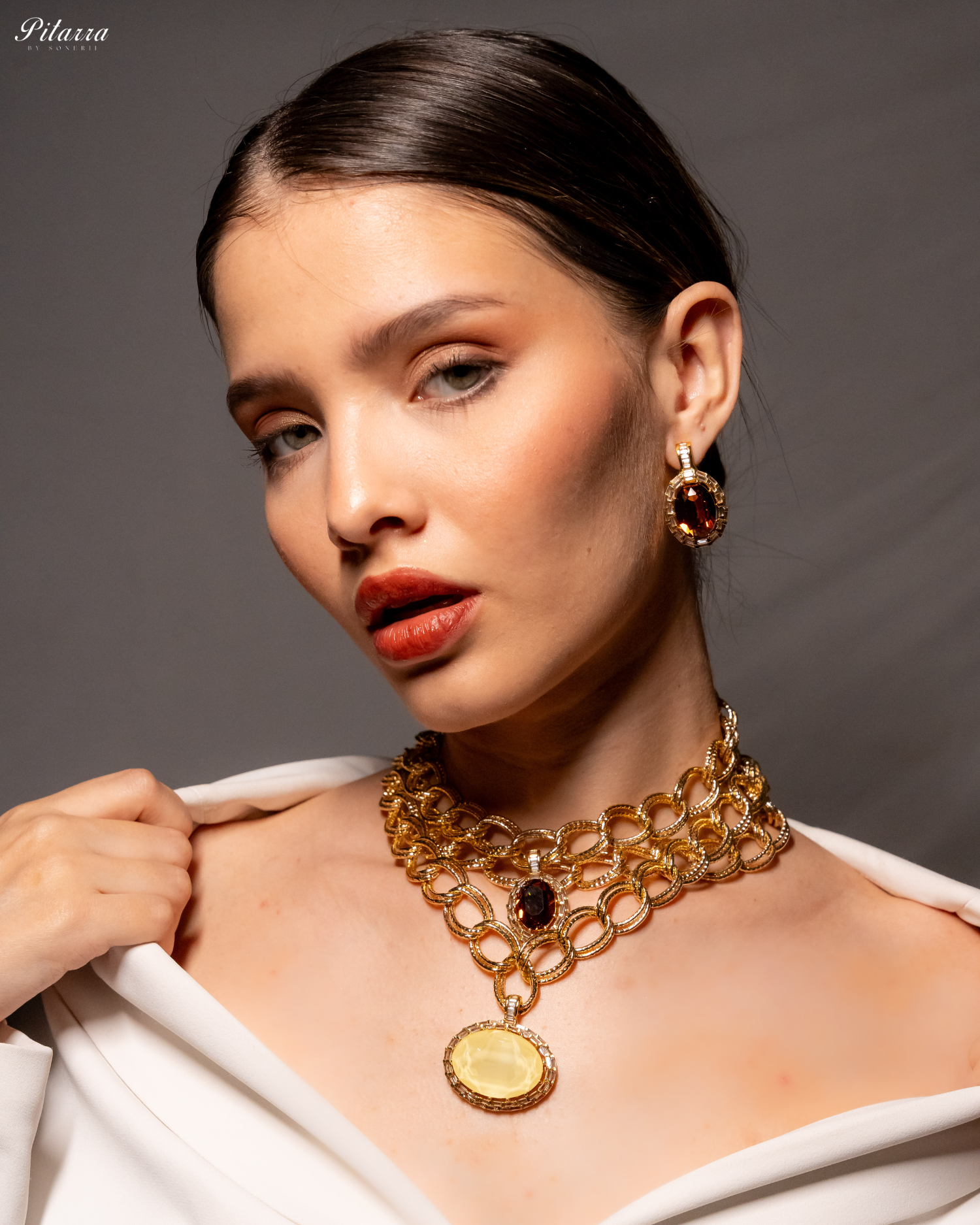 Yellow Statement Pendant Golden Chain Choker