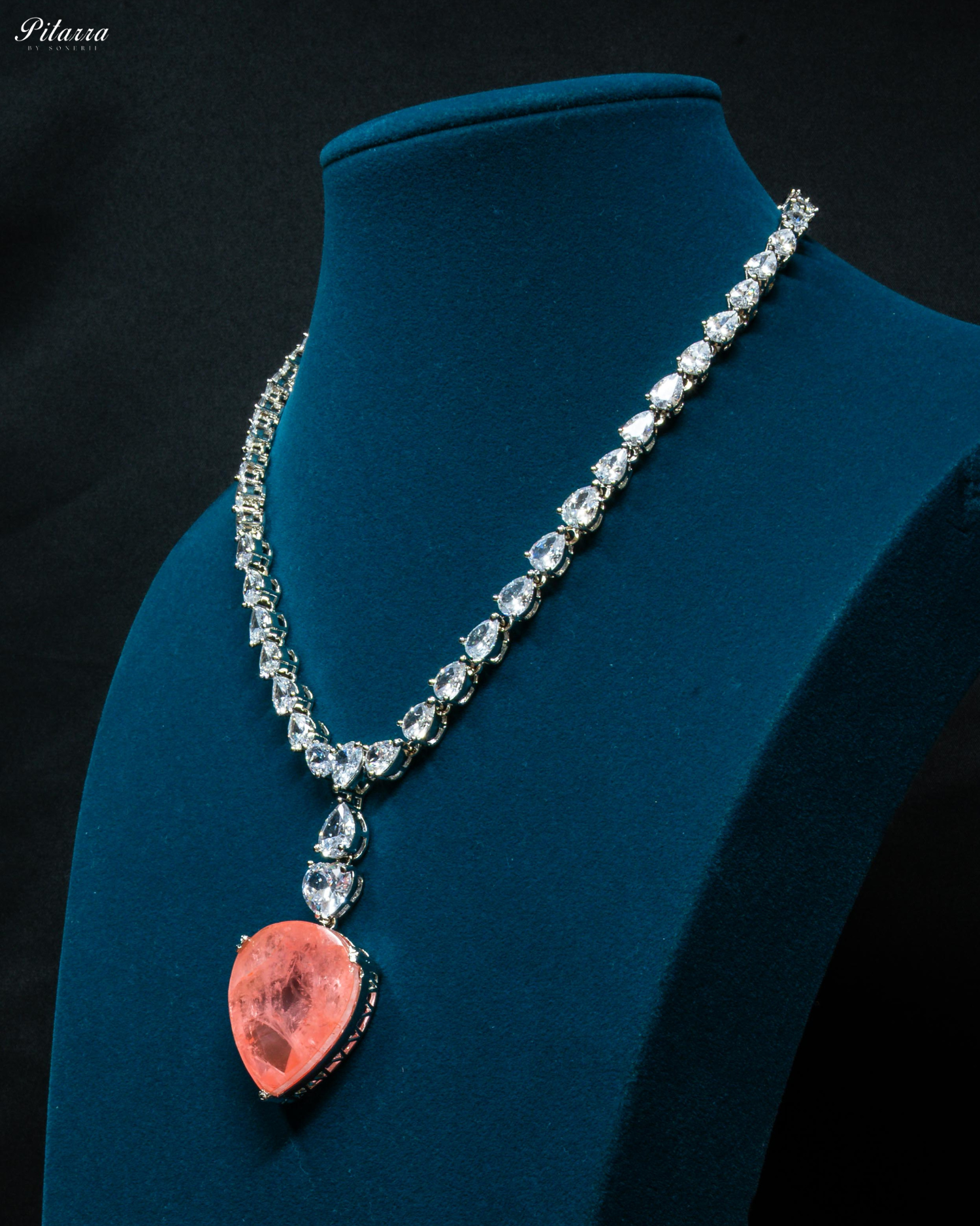 Peach Drop Stone Centred CZ Necklace Set