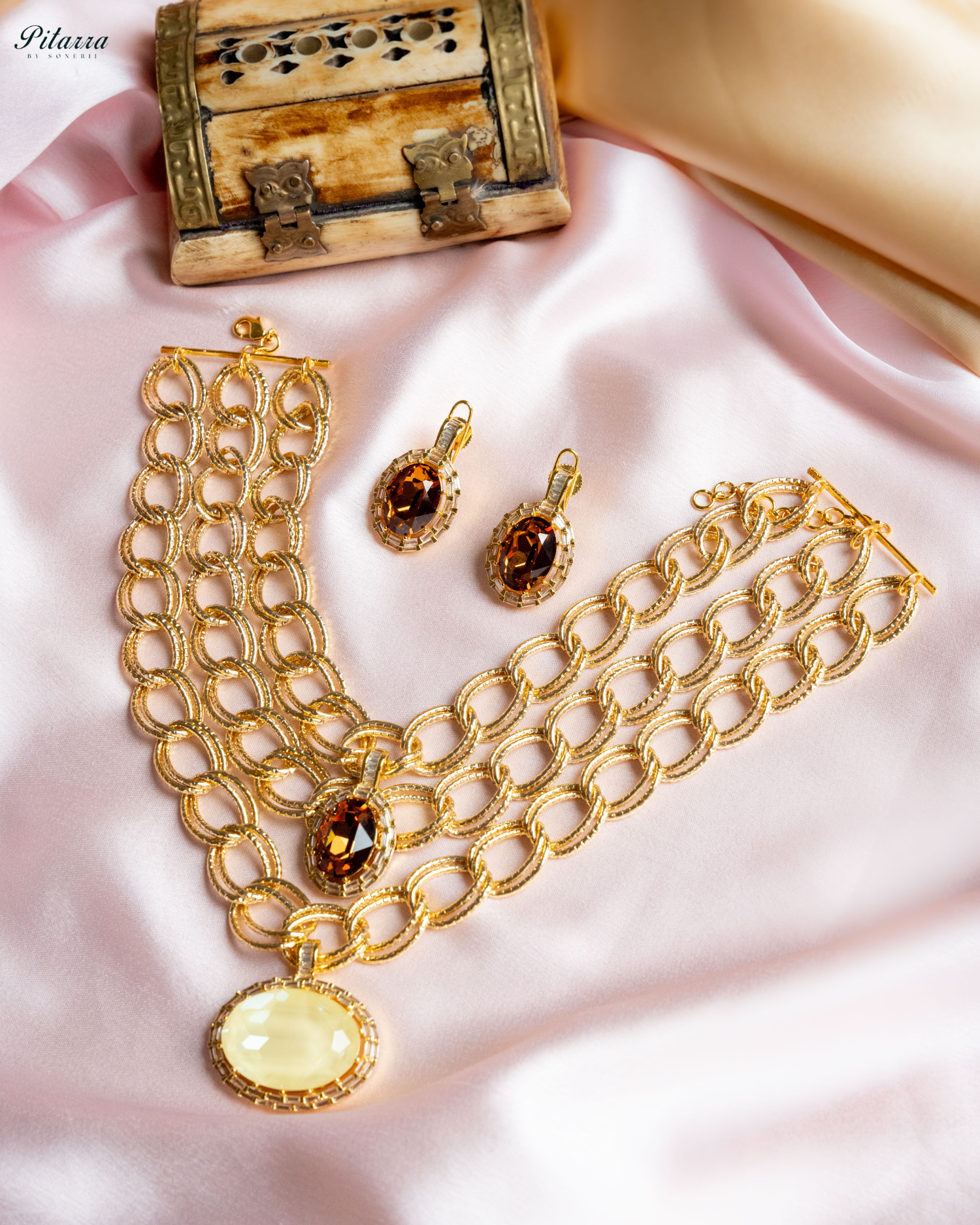 Yellow Statement Pendant Golden Chain Choker