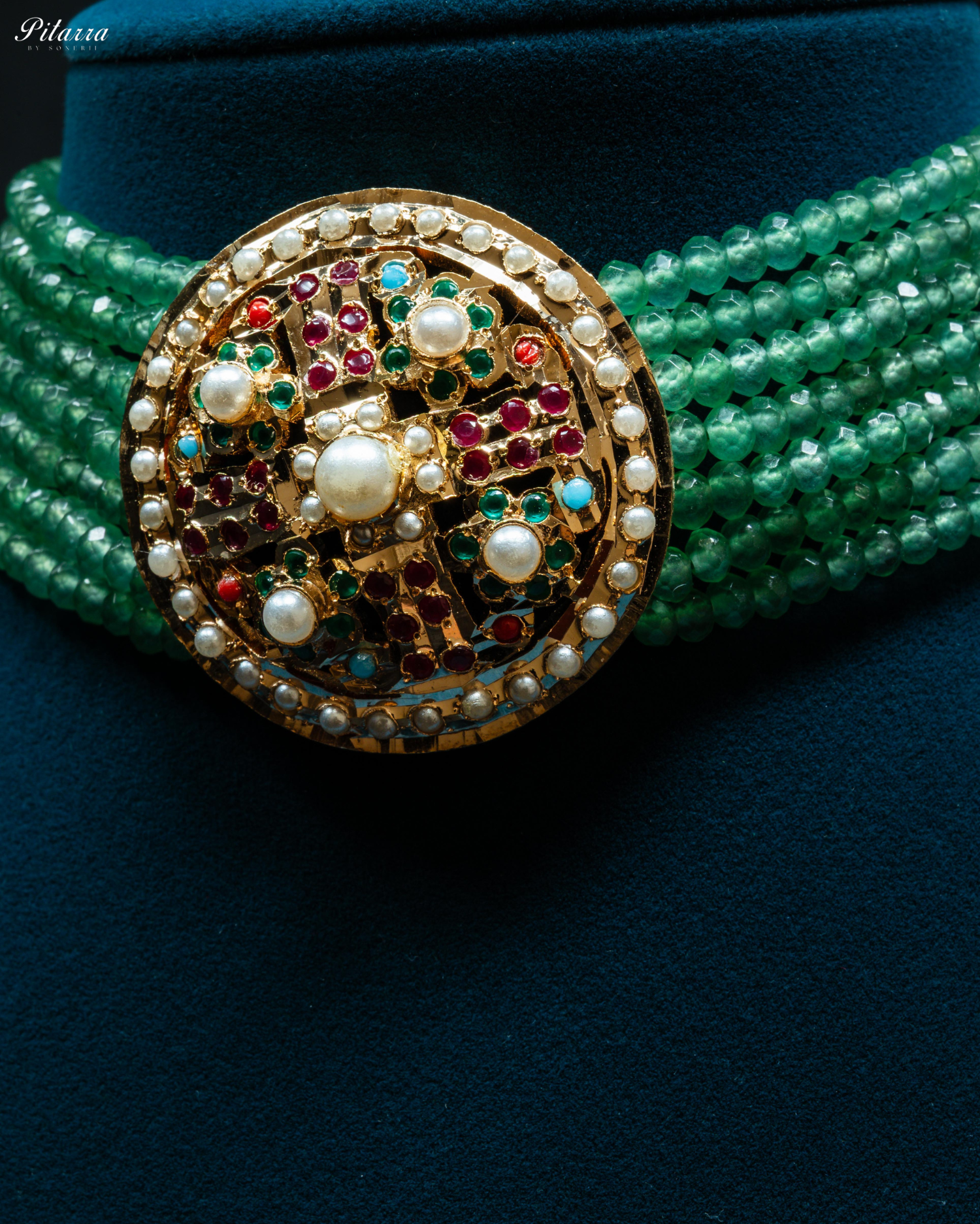 Multicolor Layered Stones Green Pearl Punjabi Jadau Choker