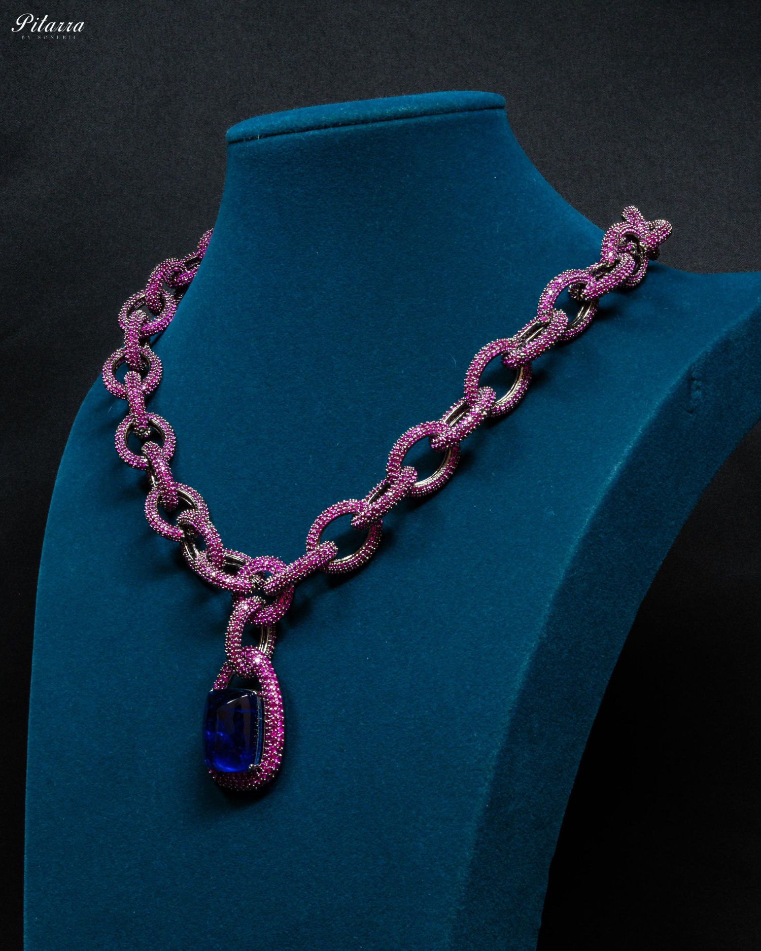 Blue Stone Pink Chain CZ Necklace Set