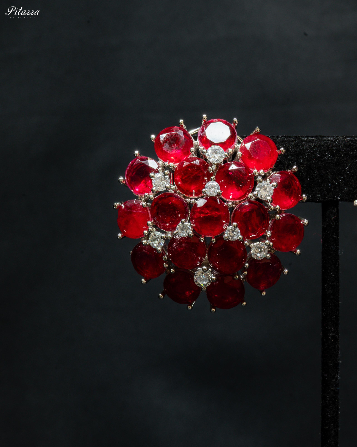 Red Stone Silver Crystal Stud Earrings