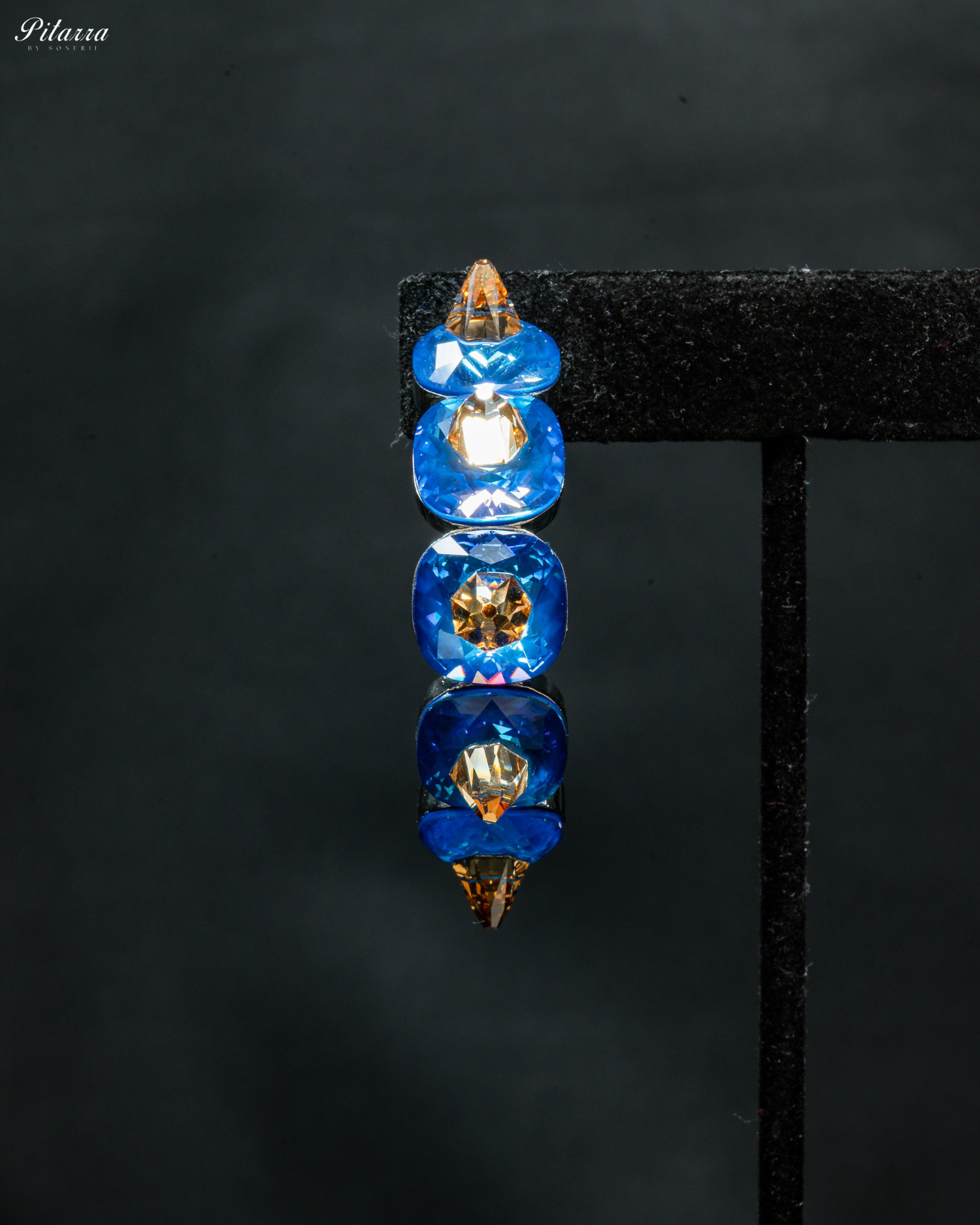 Blue Stone Pyramid Cut Crystal Dangle Earrings