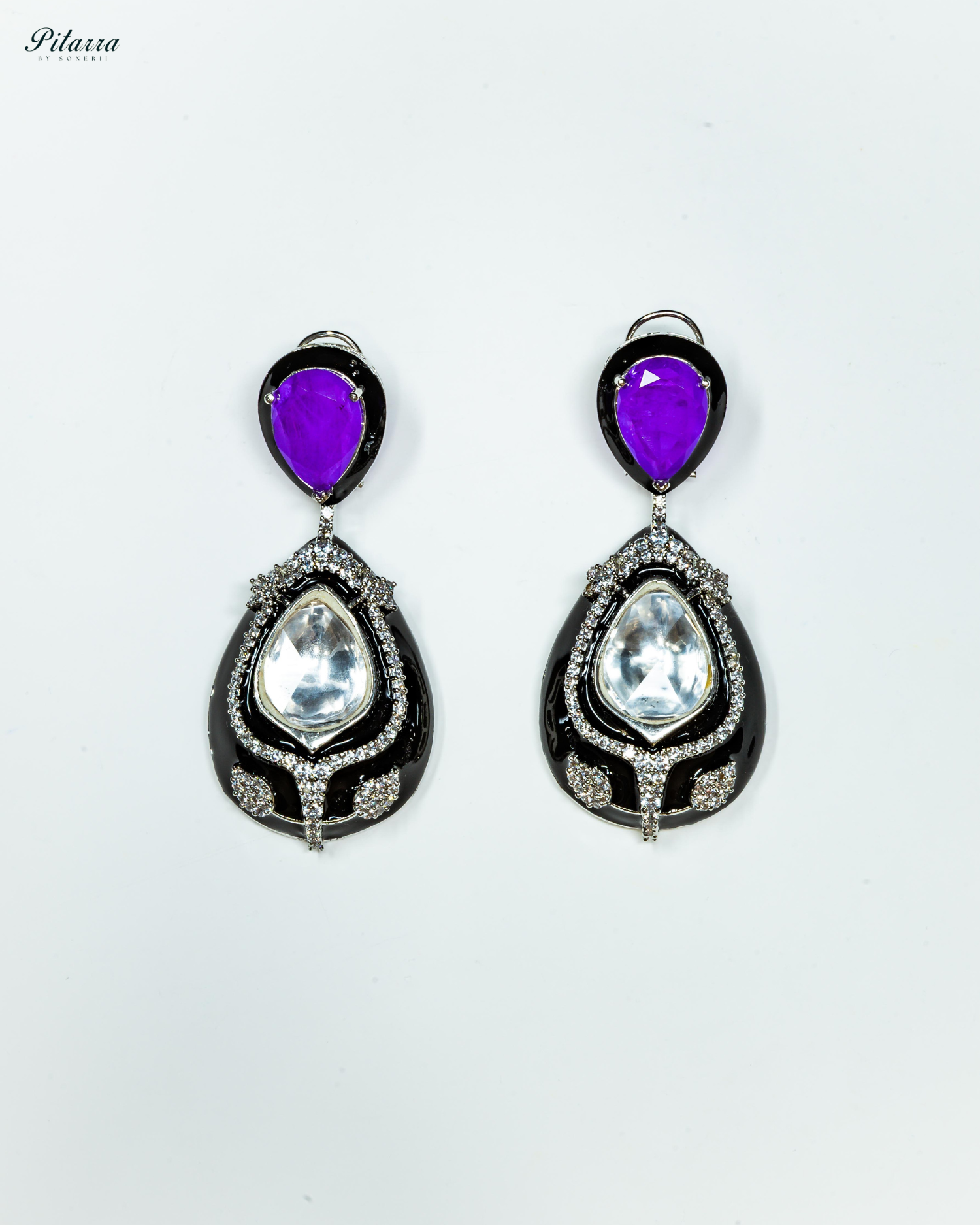 Purple Stone Crystal Drop Dangler Earrings