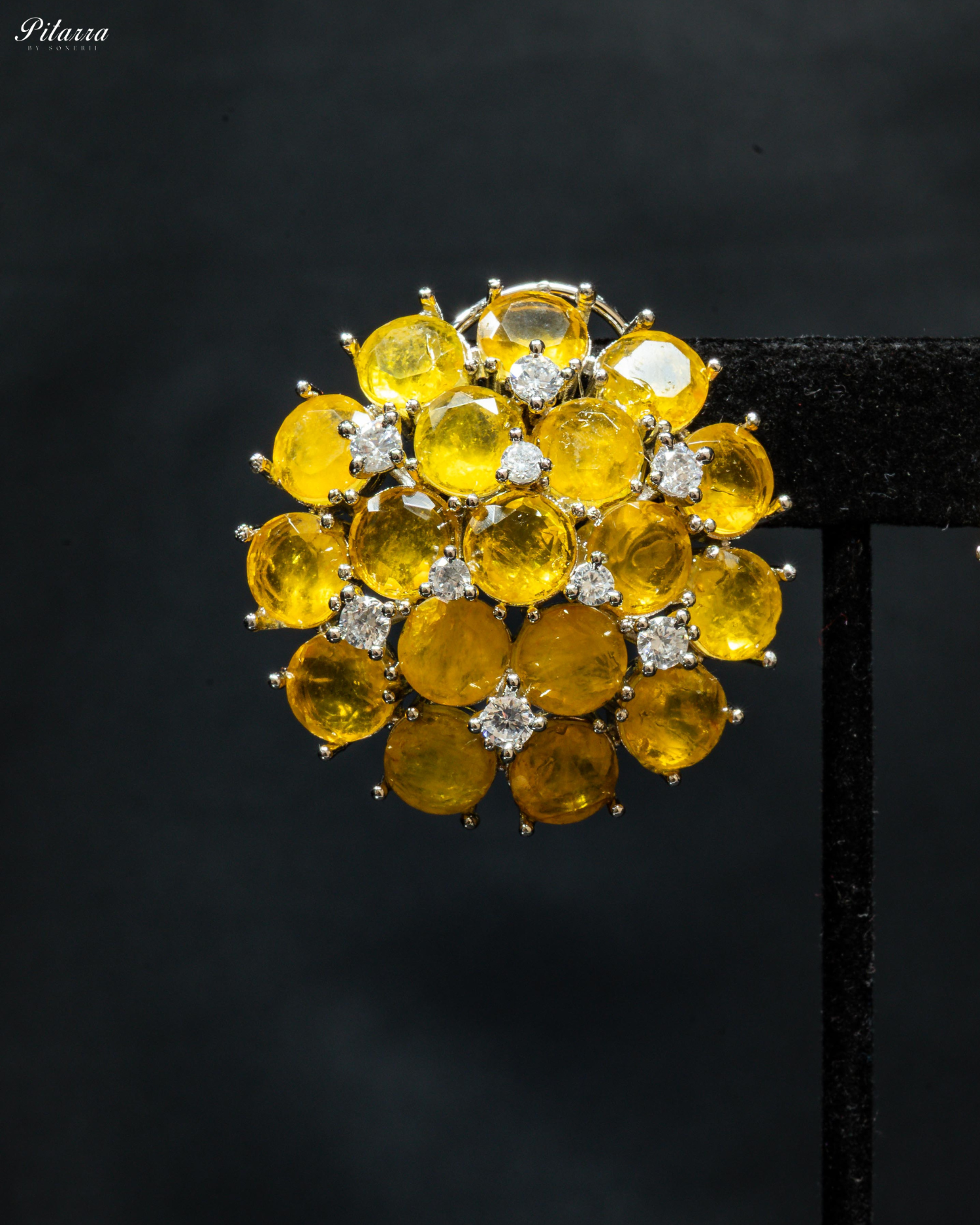 Yellow Stone Silver Crystal Stud Earrings