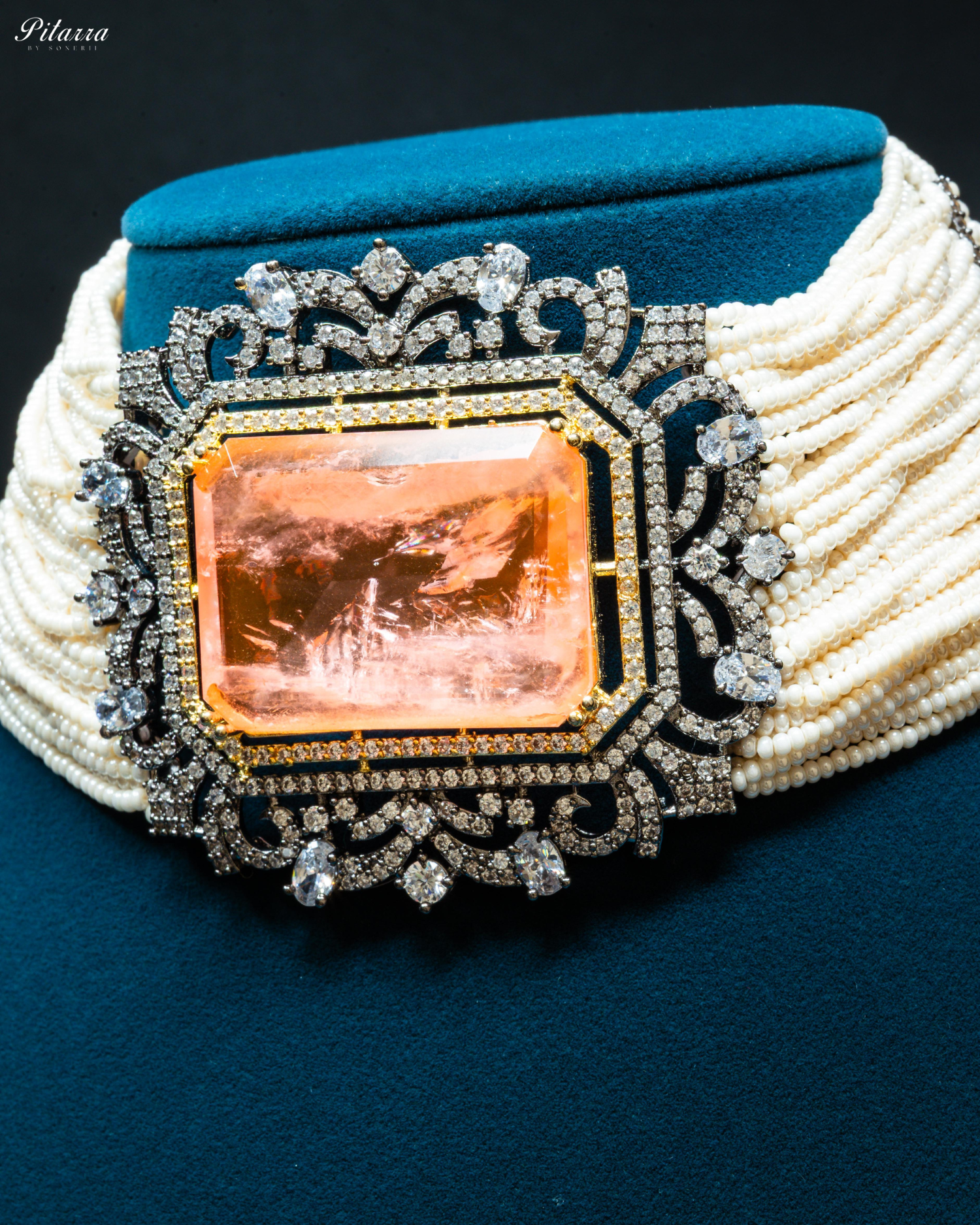 Peach Stone Doublet Pearl Choker Set